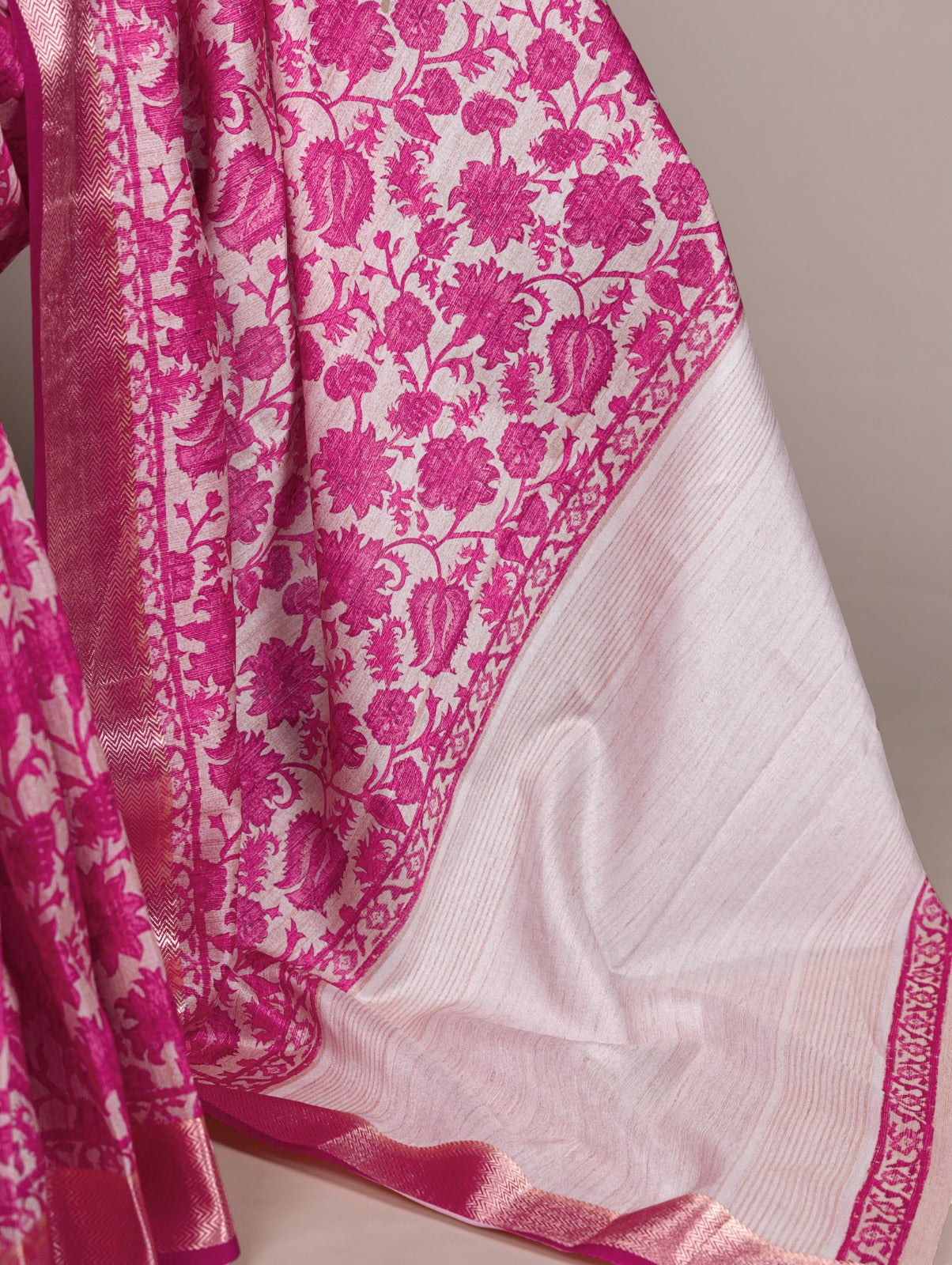 Tasar Silk With Printed Viscose Border Saree