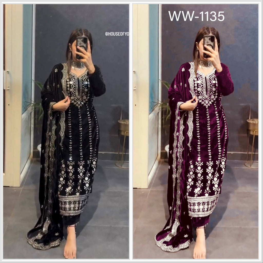 Presenting New Velvet Top -Pent &nbsp;Dupatta Set Fully Stitched Ready To Wear@F