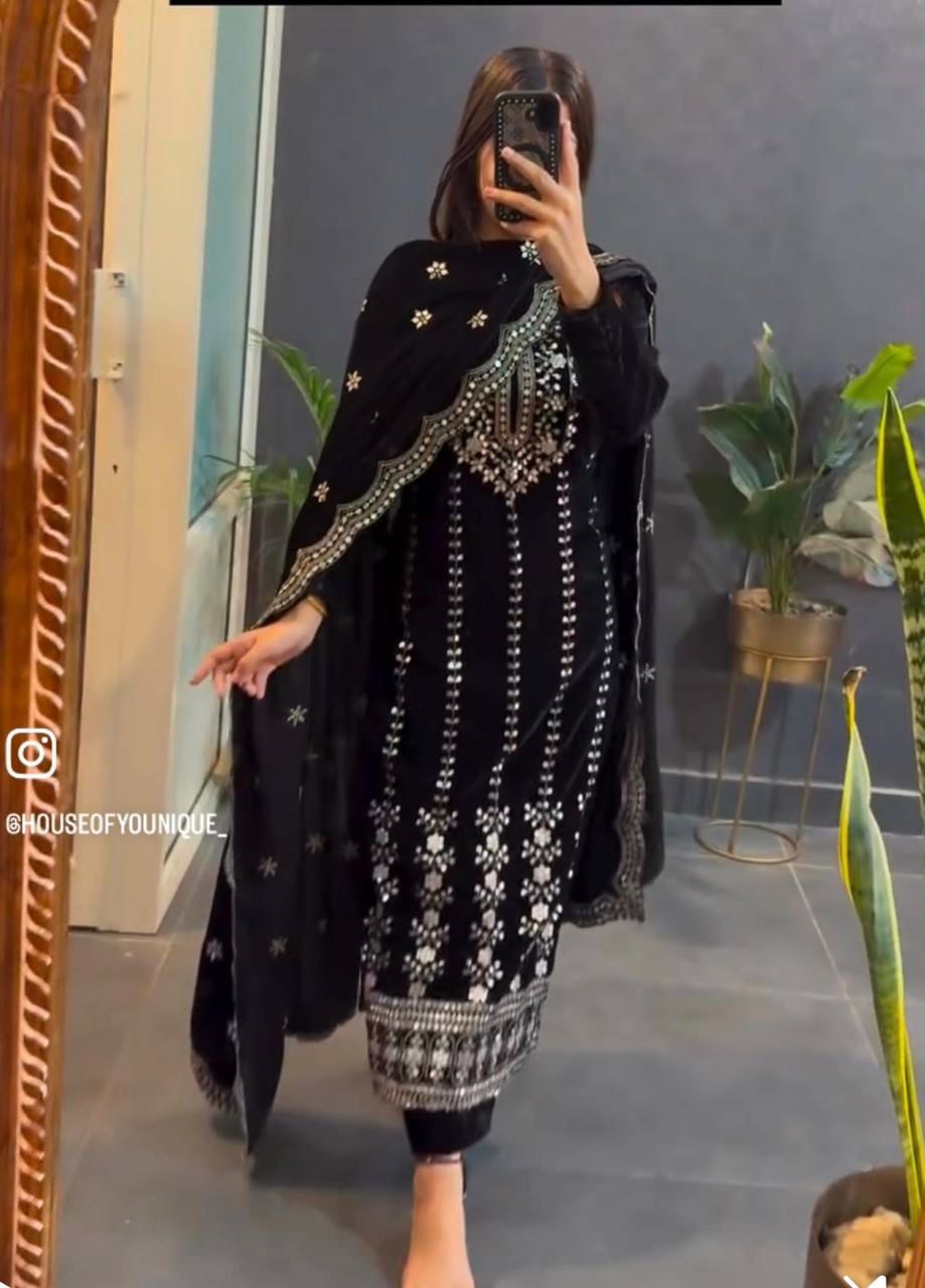 Presenting New Velvet Top -Pent &nbsp;Dupatta Set Fully Stitched Ready To Wear@F
