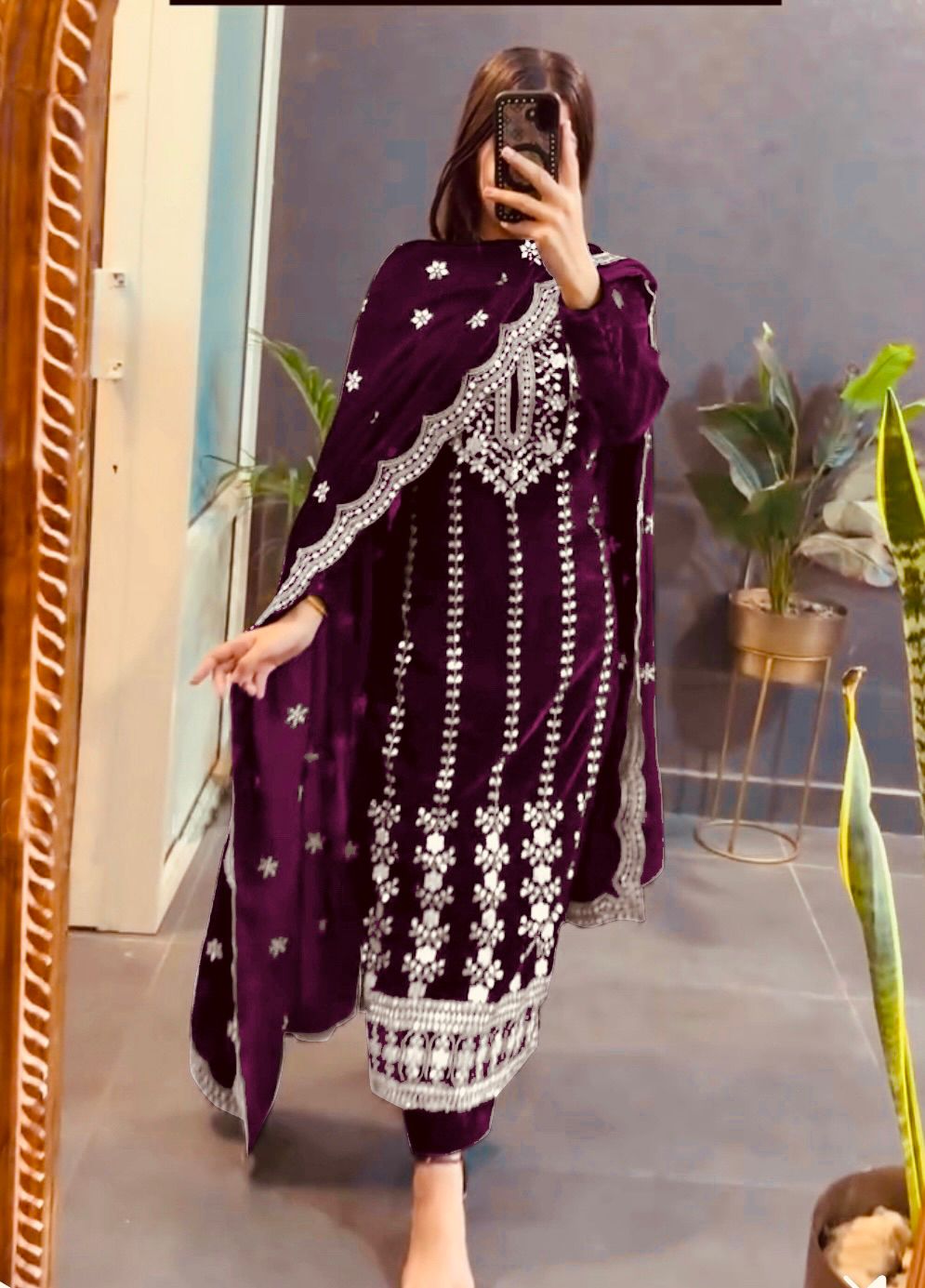 Presenting New Velvet Top -Pent &nbsp;Dupatta Set Fully Stitched Ready To Wear@F