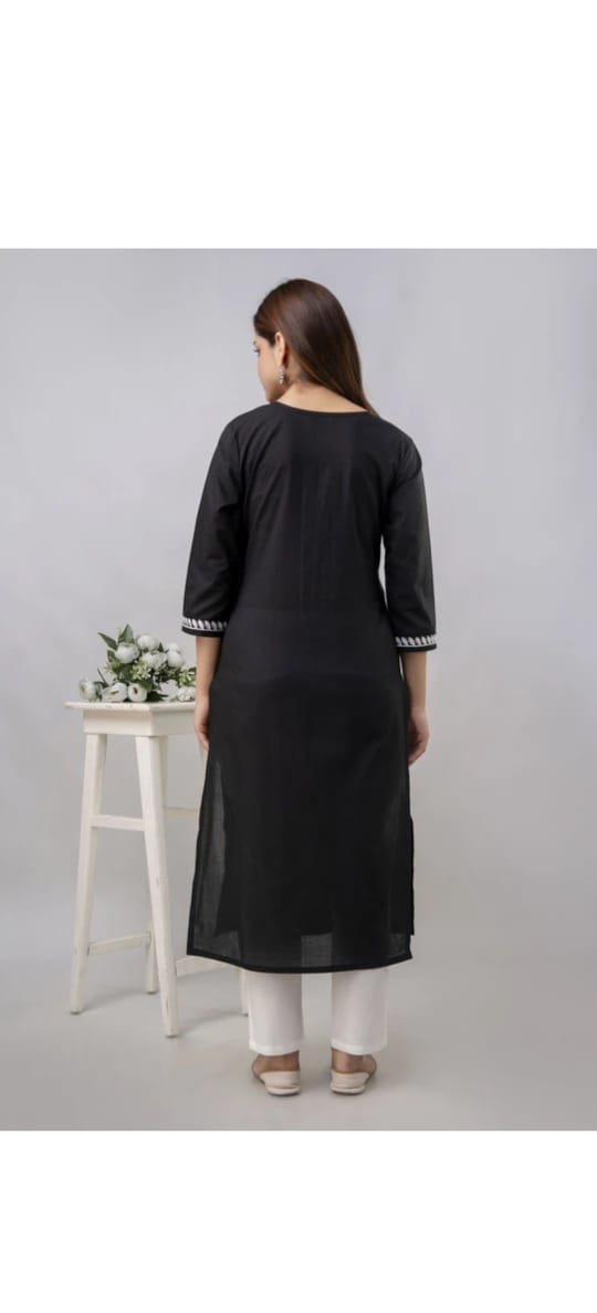 Embroidered Round-Neck Straight Kurta@F
