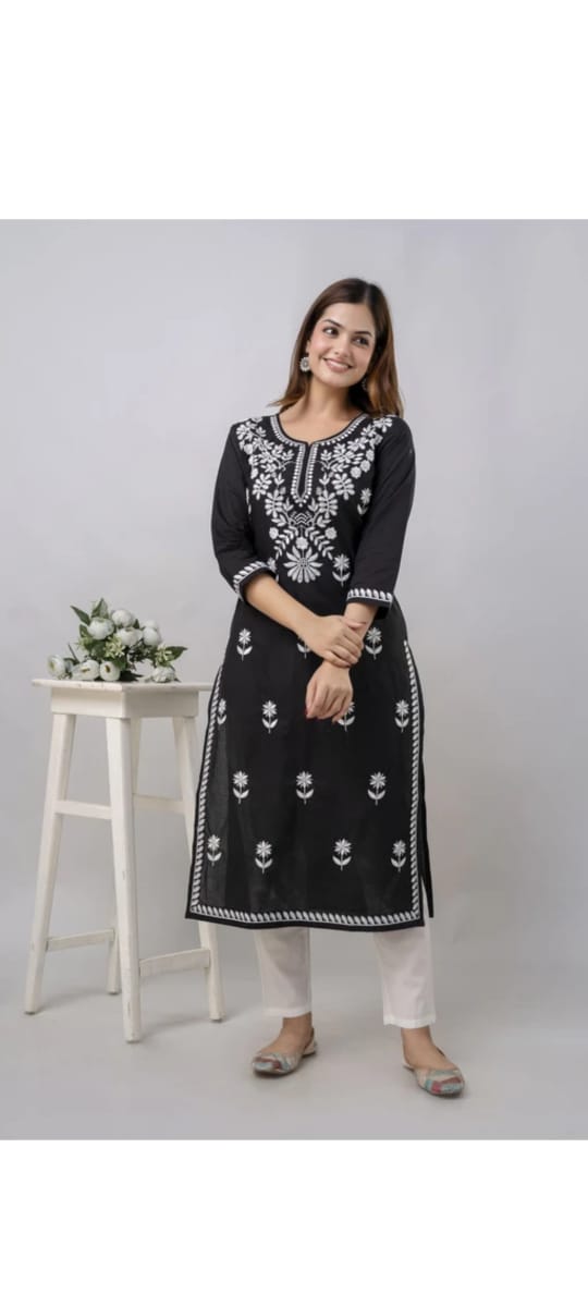 Embroidered Round-Neck Straight Kurta@F
