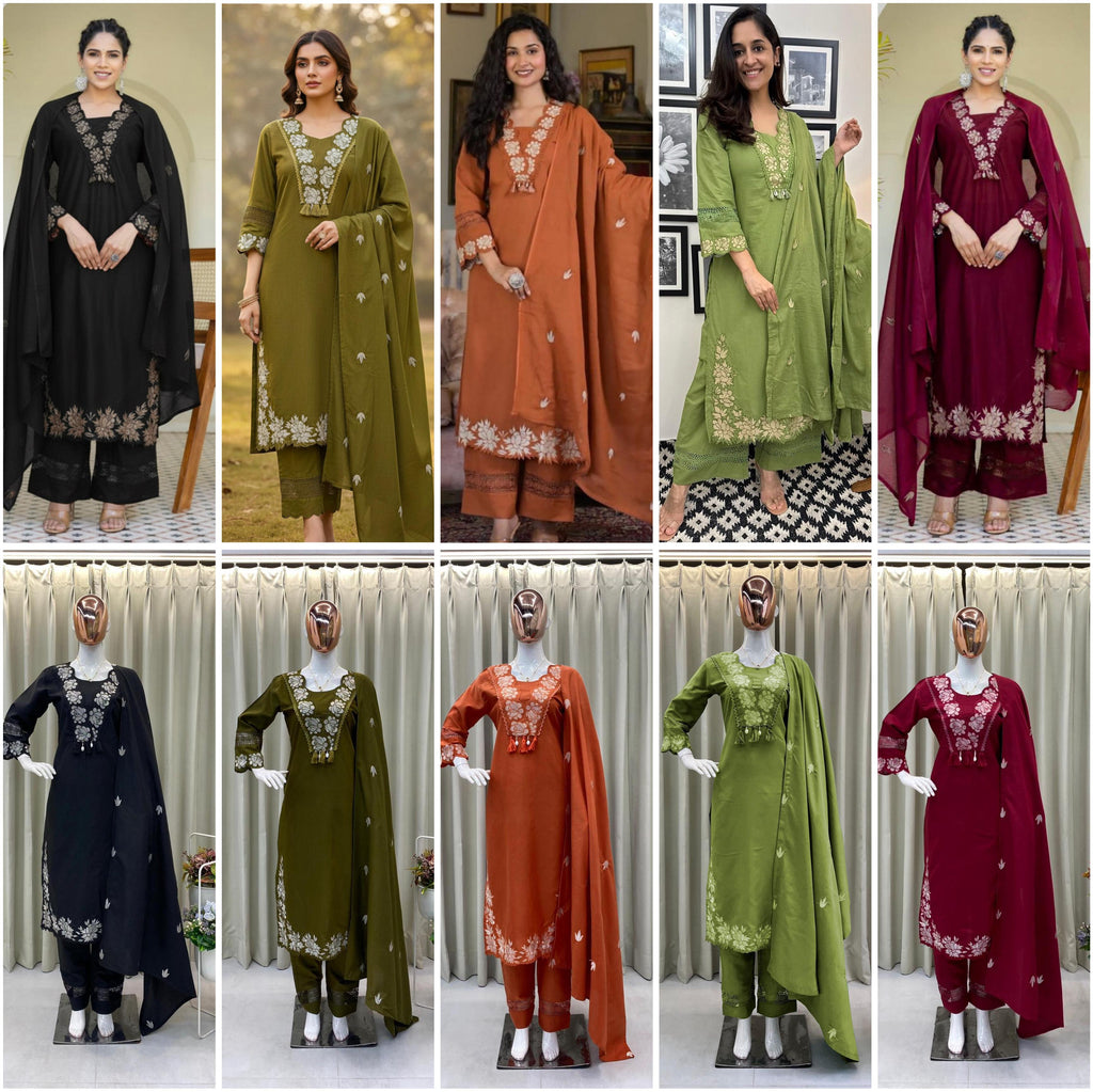 DESIGNER WEAR EXCLUSIVE AND COMFORTABLE SUIT IN REYON SLUB COTTON FABRIC TOP PANT WITH DUPATTA PAIR @F
