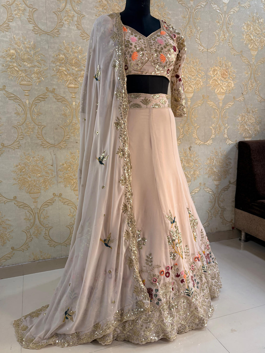 Flared Faux Georgette Lehenga@F