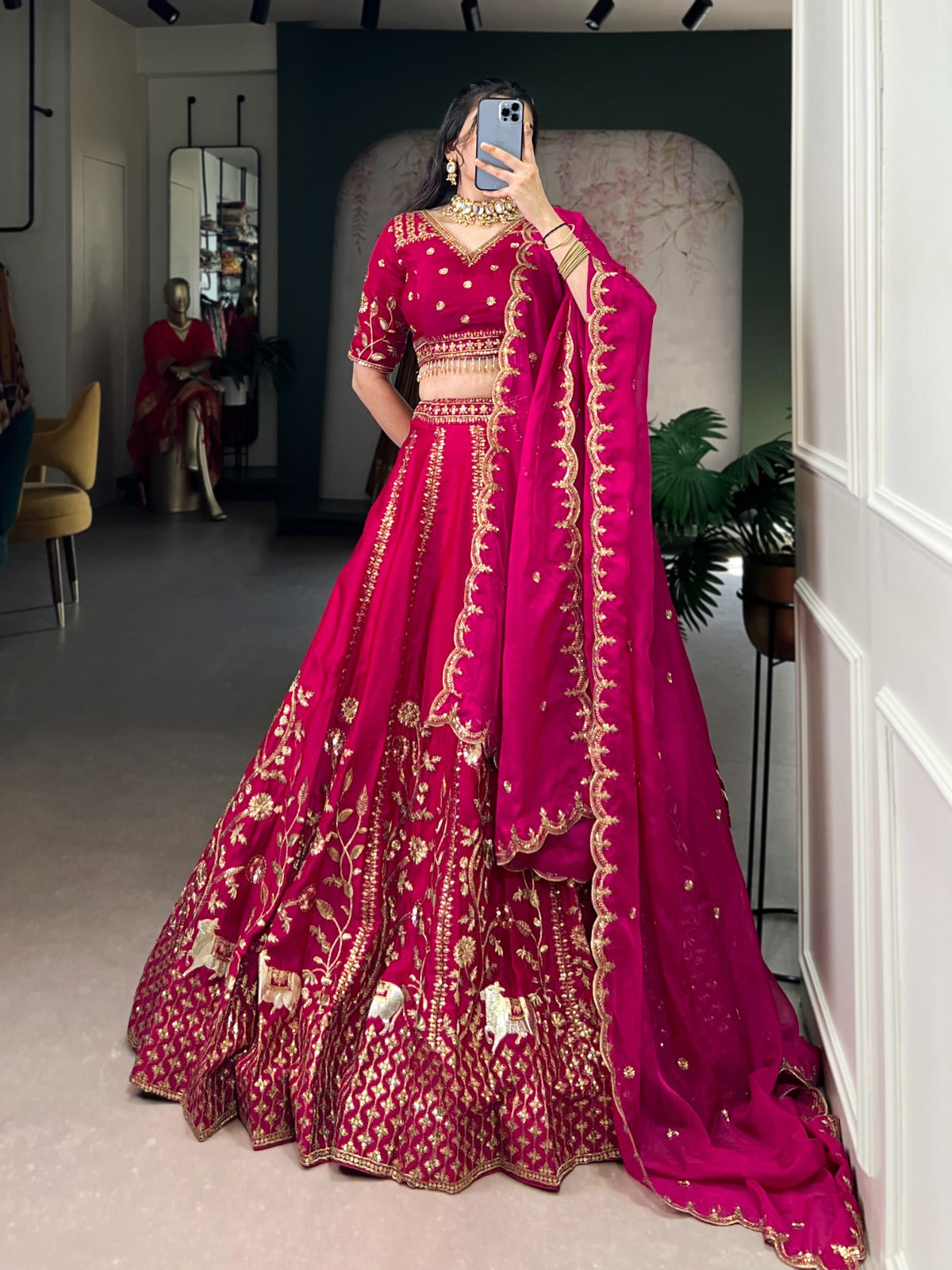 Natural Silk Thread Embroidery Worked Designer Lehenga Choli@F
