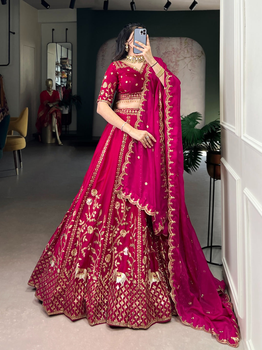 Natural Silk Thread Embroidery Worked Designer Lehenga Choli@F