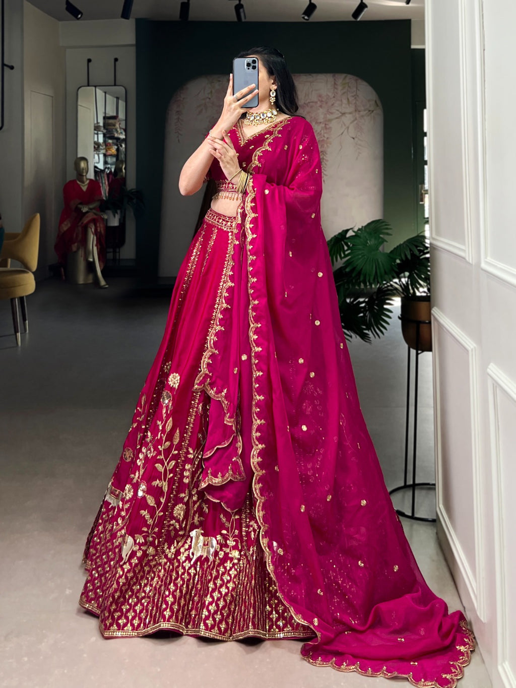 Natural Silk Thread Embroidery Worked Designer Lehenga Choli@F