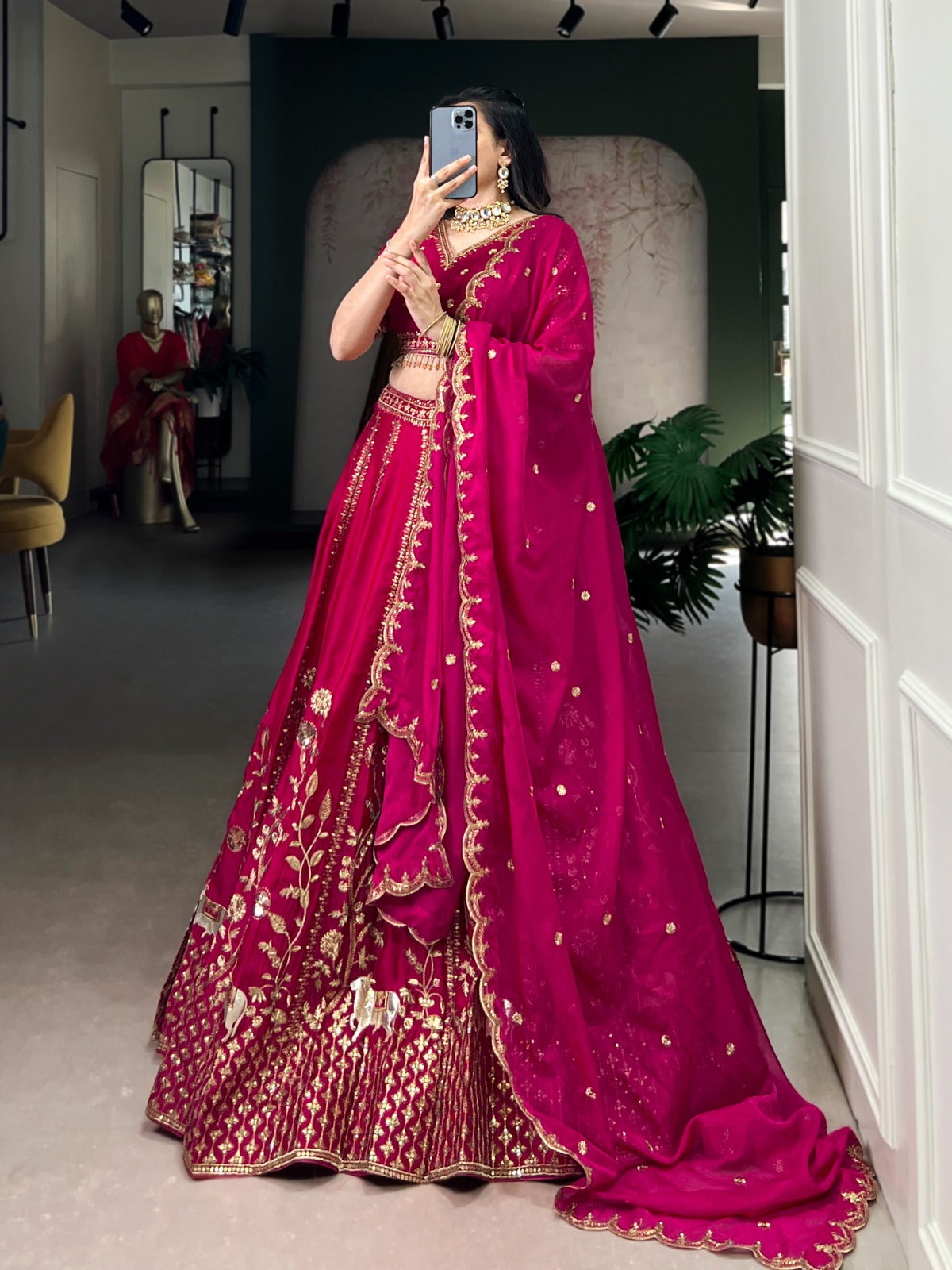 Natural Silk Thread Embroidery Worked Designer Lehenga Choli@F