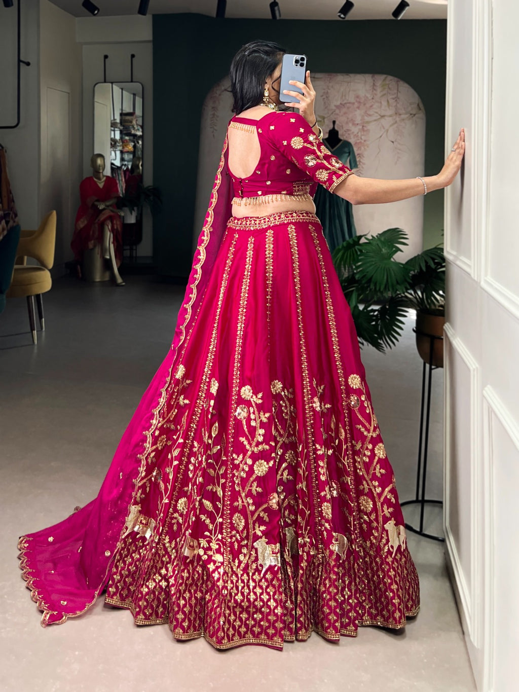 Natural Silk Thread Embroidery Worked Designer Lehenga Choli@F