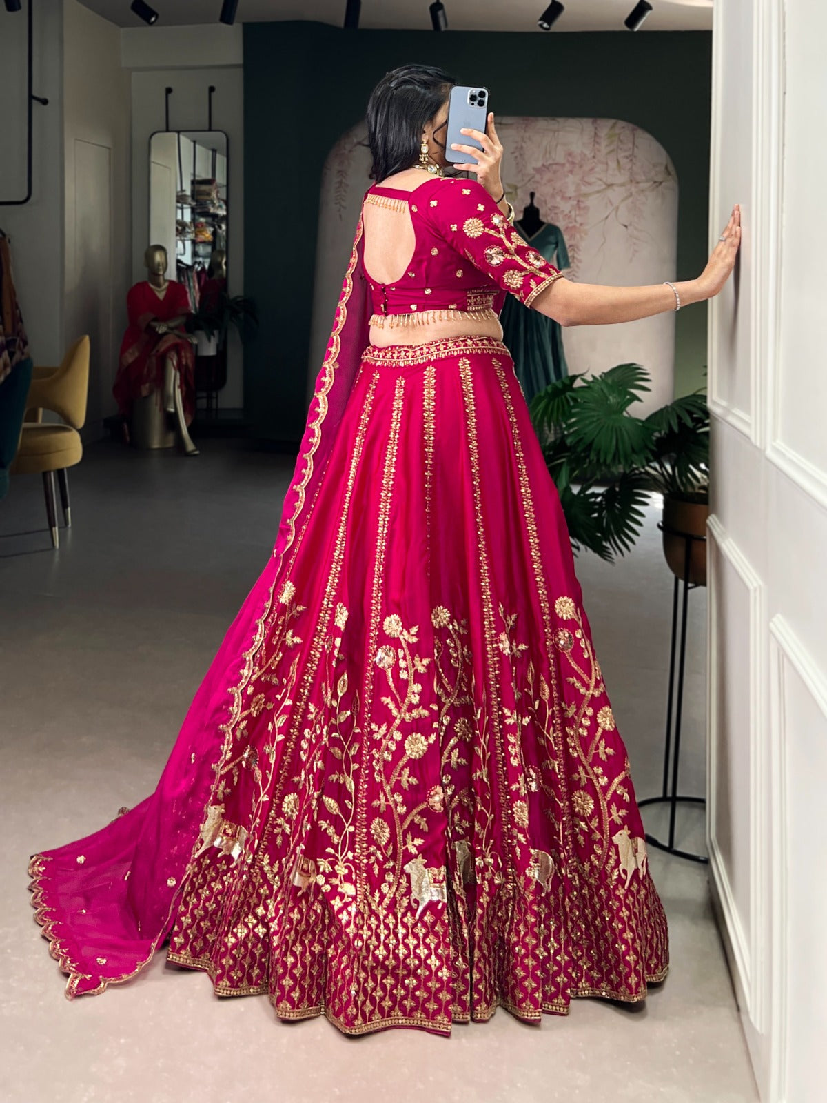 Natural Silk Thread Embroidery Worked Designer Lehenga Choli@F