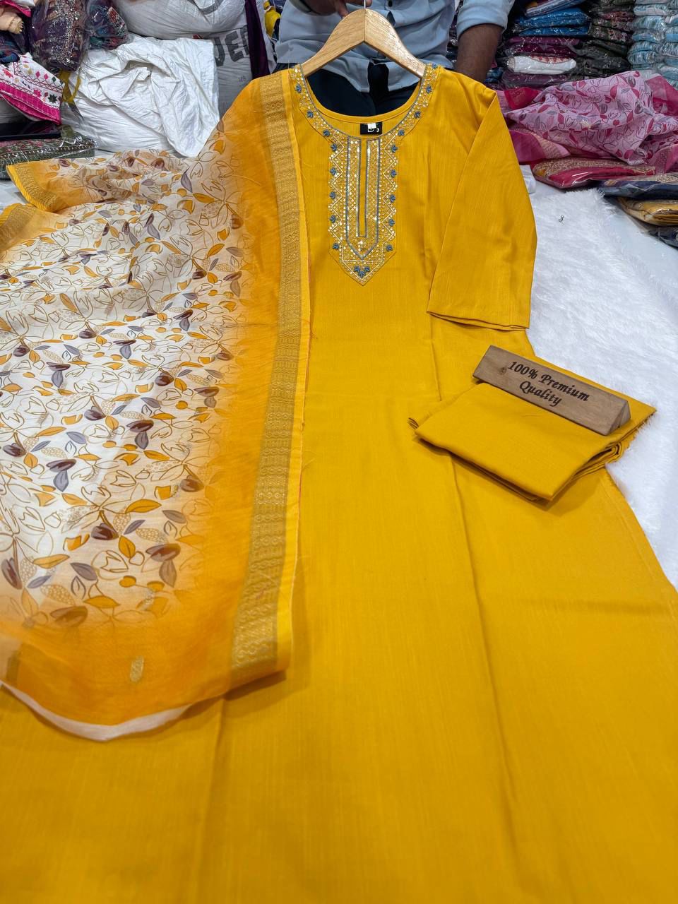 Women slub Silk Kurta Pant Dupatta Set@F