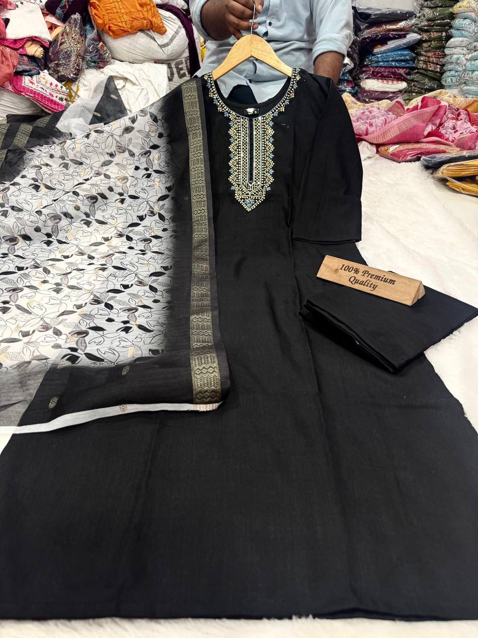 Women slub Silk Kurta Pant Dupatta Set@F