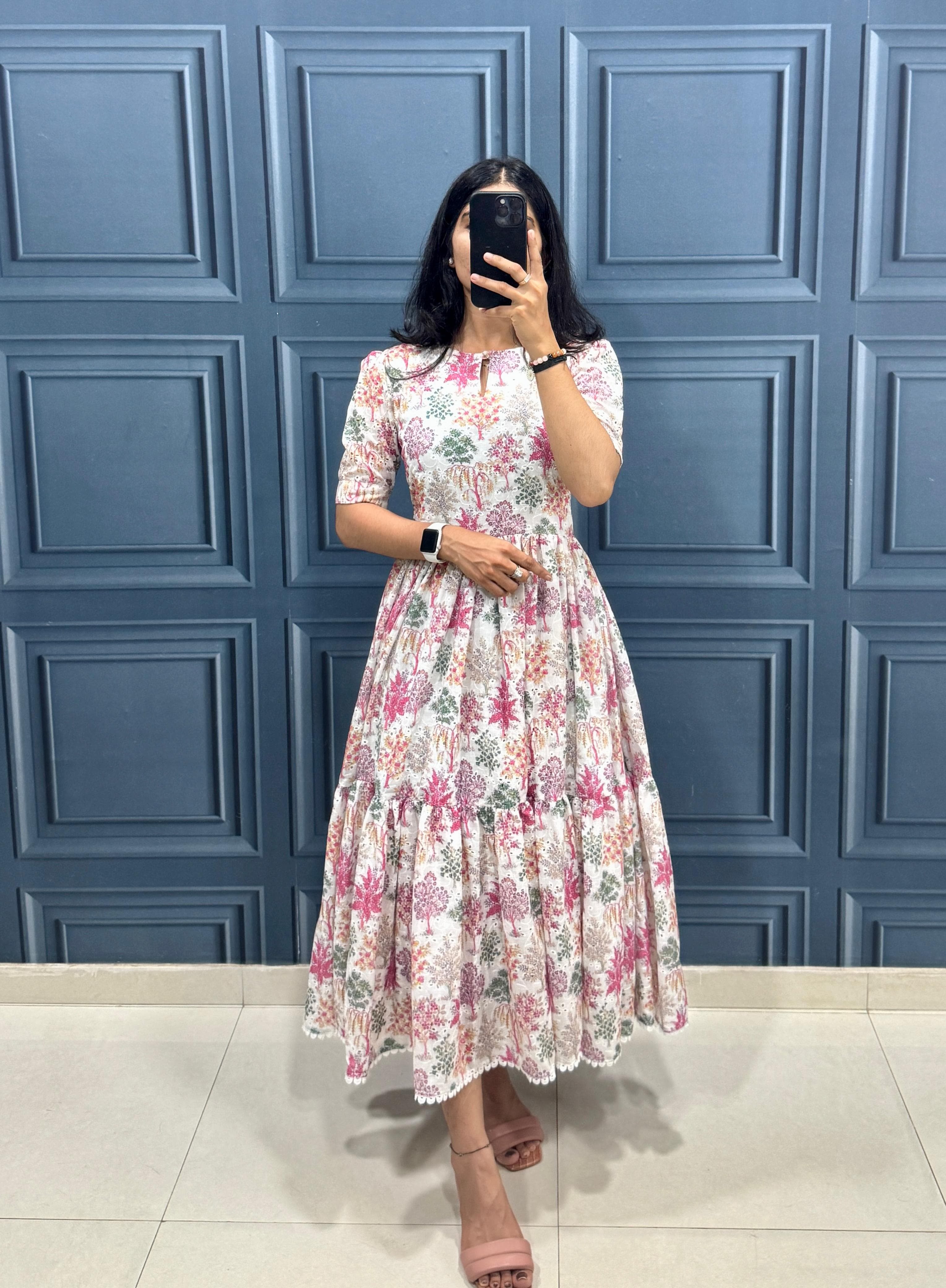 Elegant Cotton Western Maxi–Midi Floral Dress for Women | Soft & Breathable All-Day Comfort @f