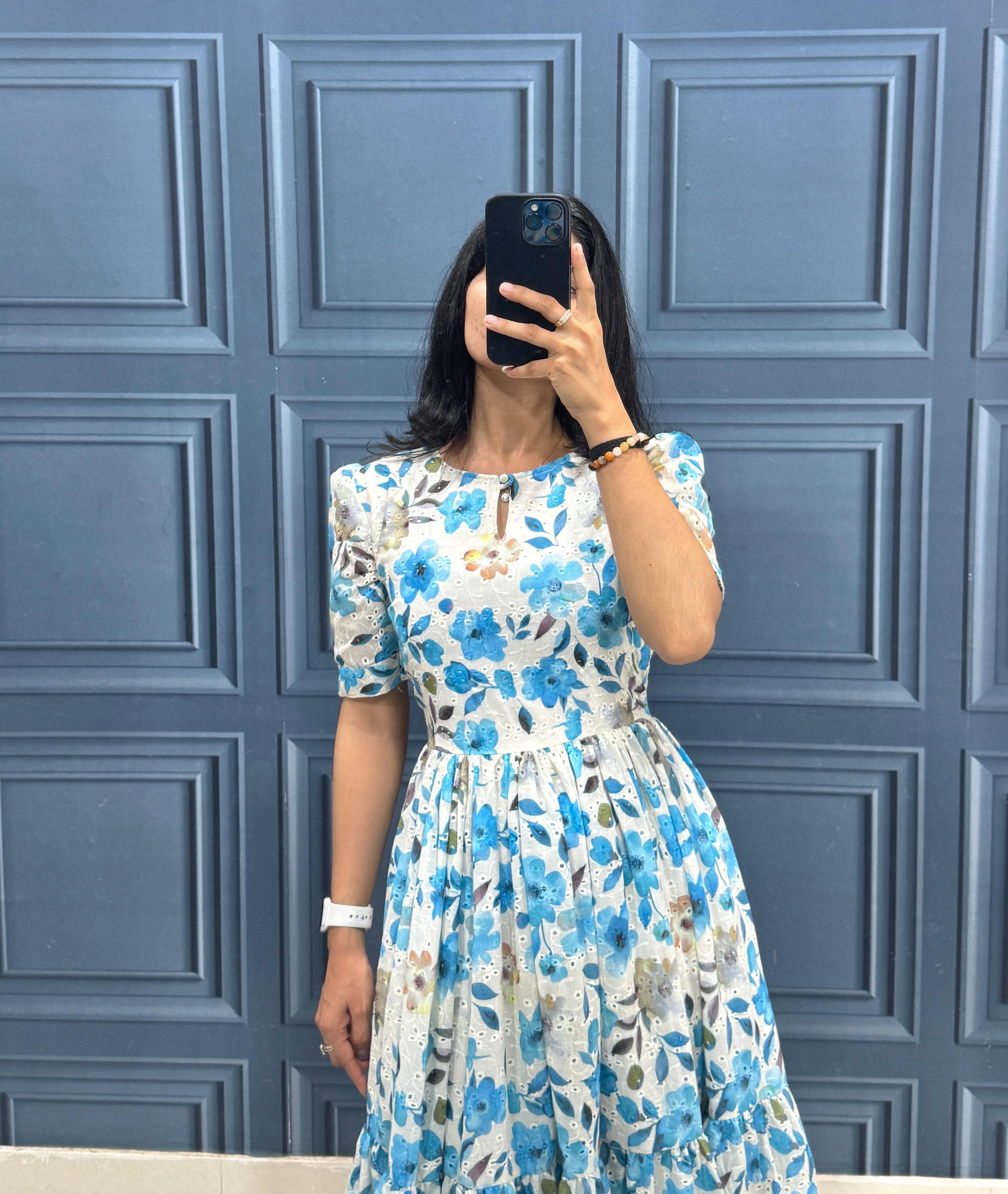 Elegant Cotton Western Maxi–Midi Floral Dress for Women | Soft & Breathable All-Day Comfort @f