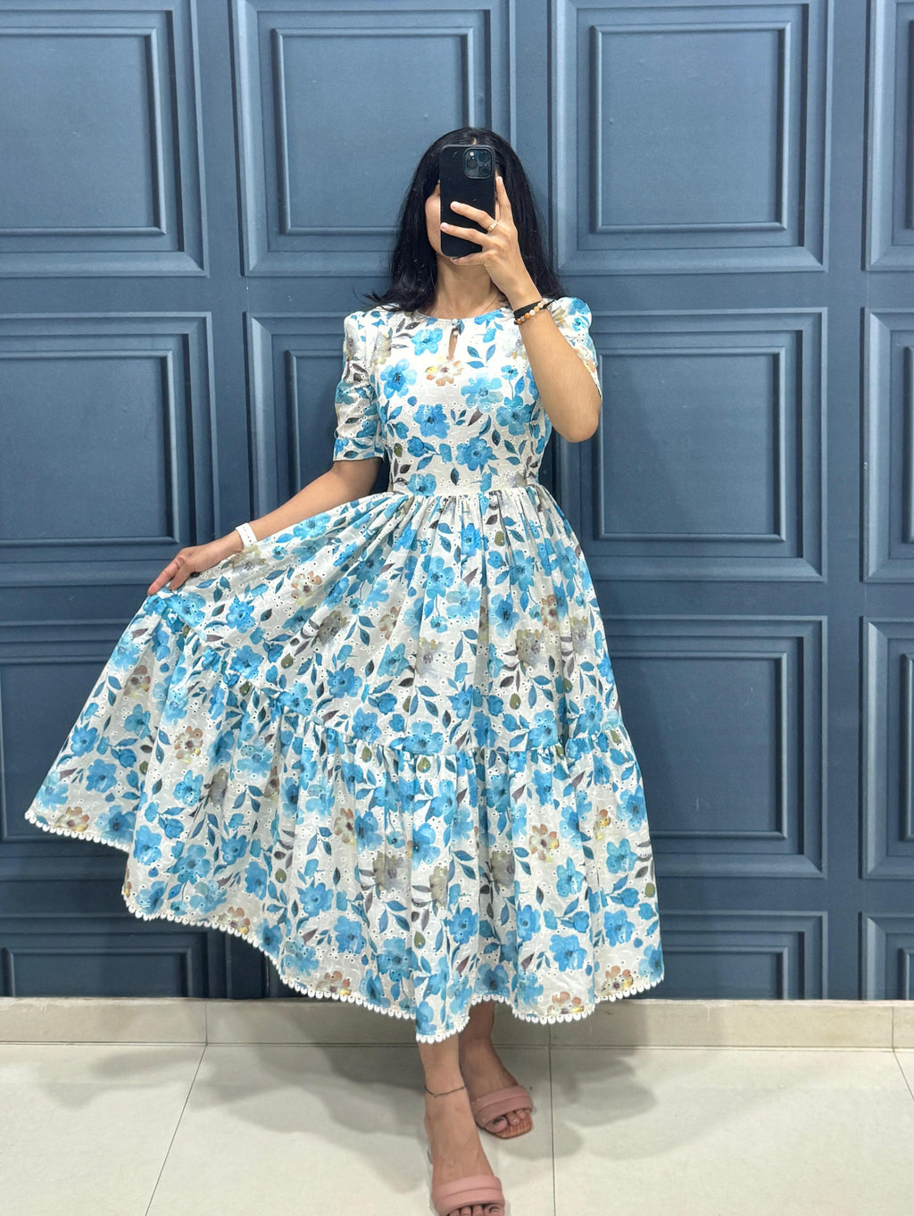 Elegant Cotton Western Maxi–Midi Floral Dress for Women | Soft & Breathable All-Day Comfort @f