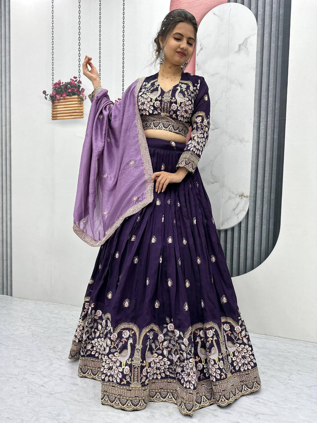Women's Deep Purple Color Vichitra Silk Lehenga Choli
