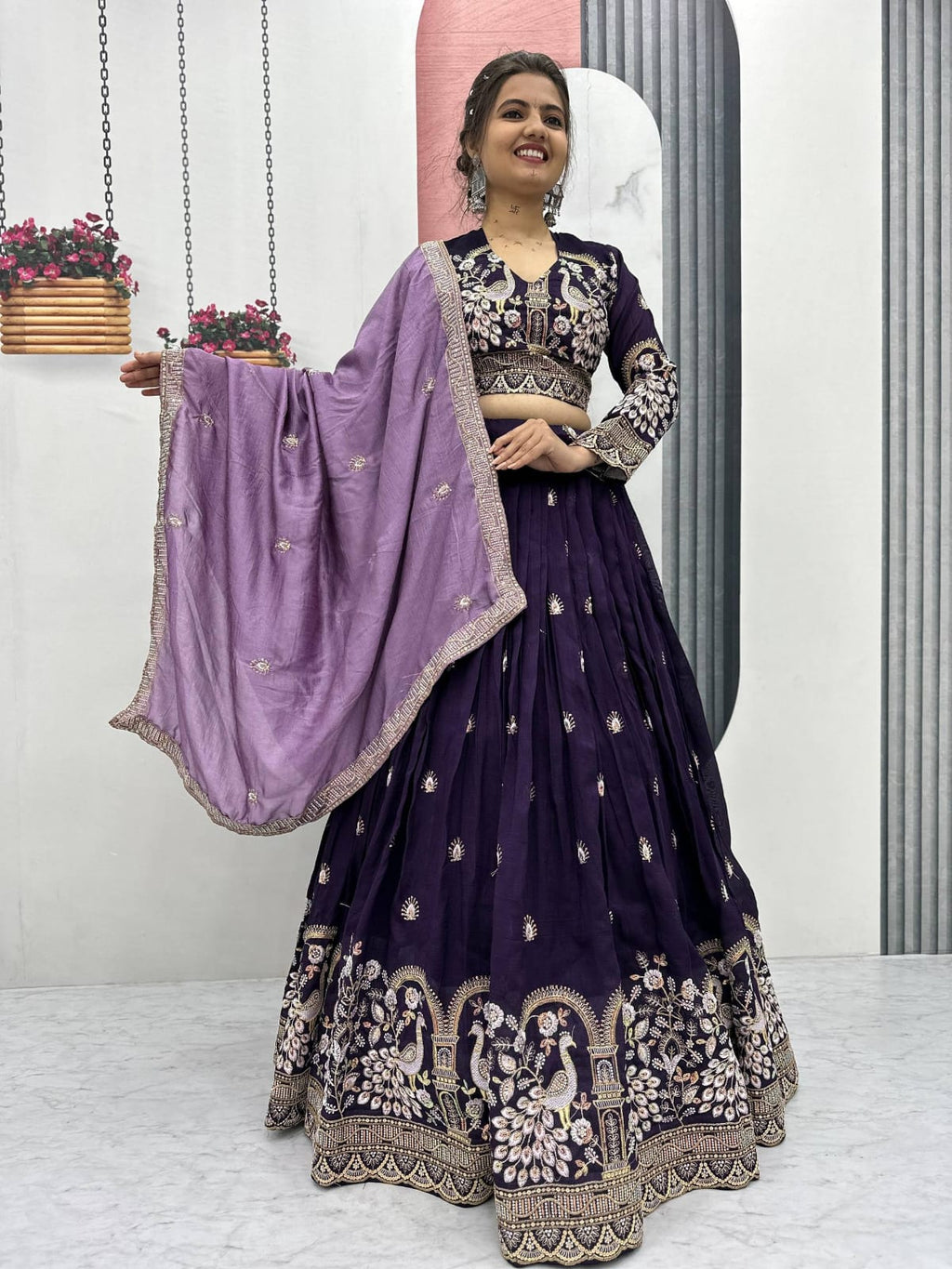Women's Deep Purple Color Vichitra Silk Lehenga Choli