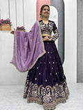 Women's Deep Purple Color Vichitra Silk Lehenga Choli