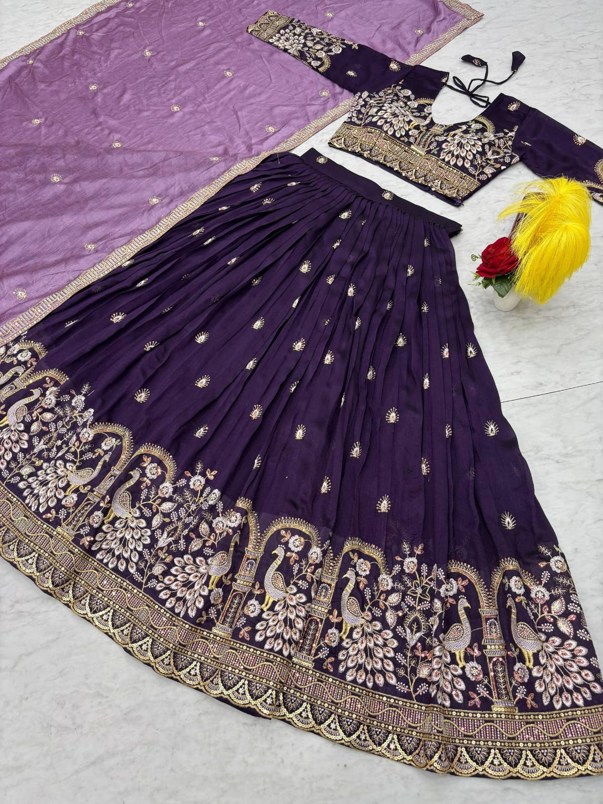 Women's Deep Purple Color Vichitra Silk Lehenga Choli
