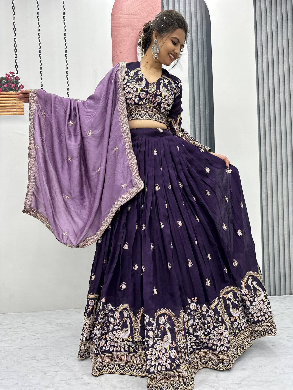 Women's Deep Purple Color Vichitra Silk Lehenga Choli