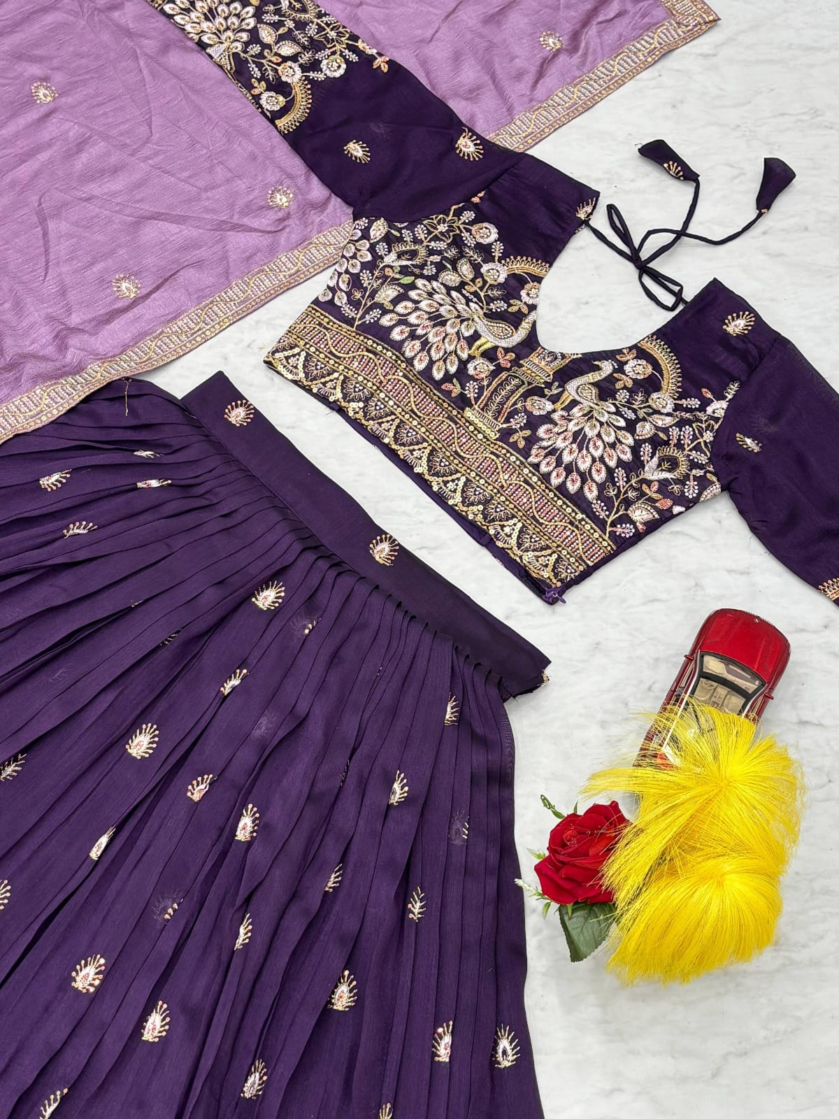 Women's Deep Purple Color Vichitra Silk Lehenga Choli