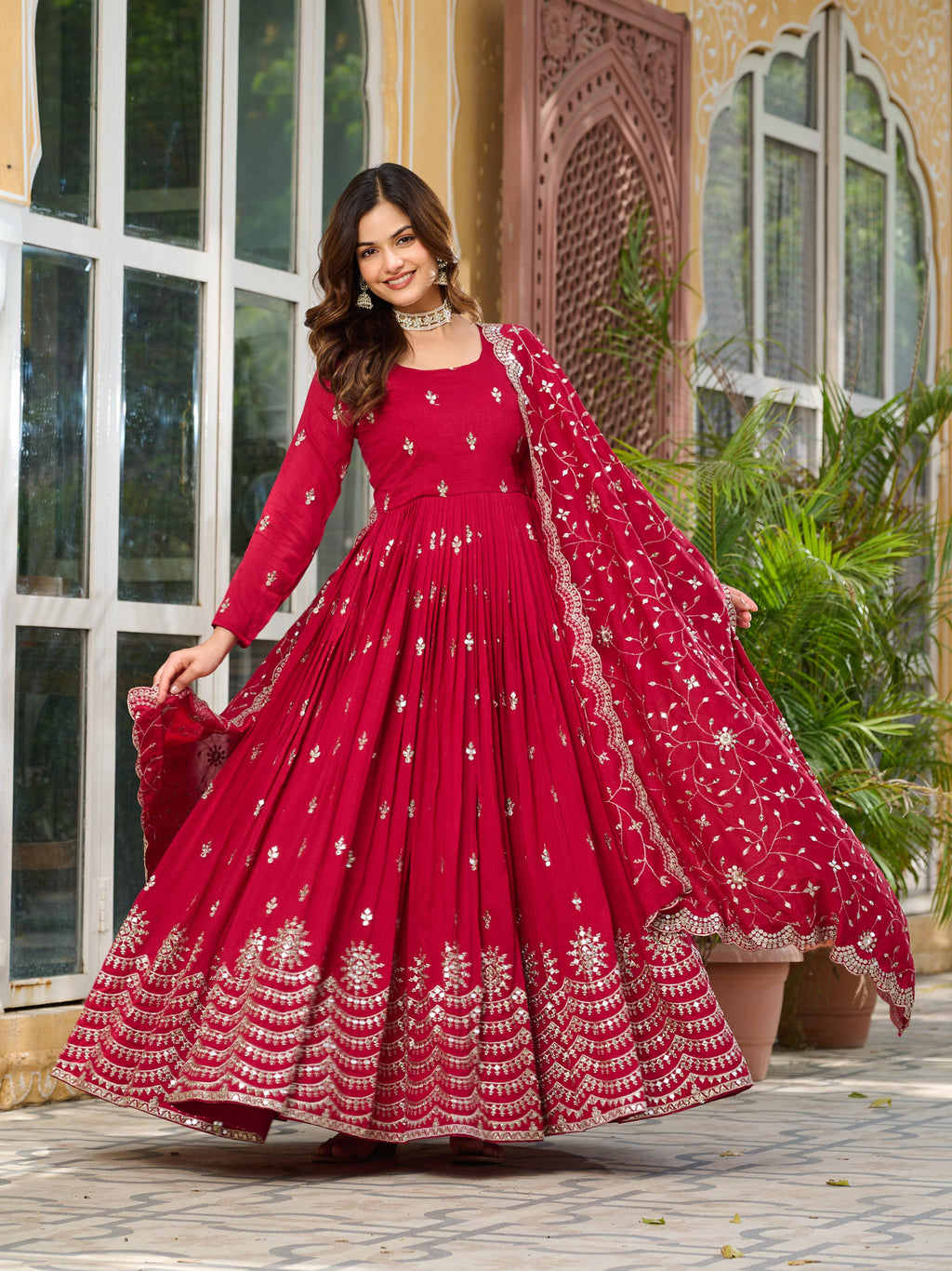 Anarkali Gown Pure Vichitra Silk