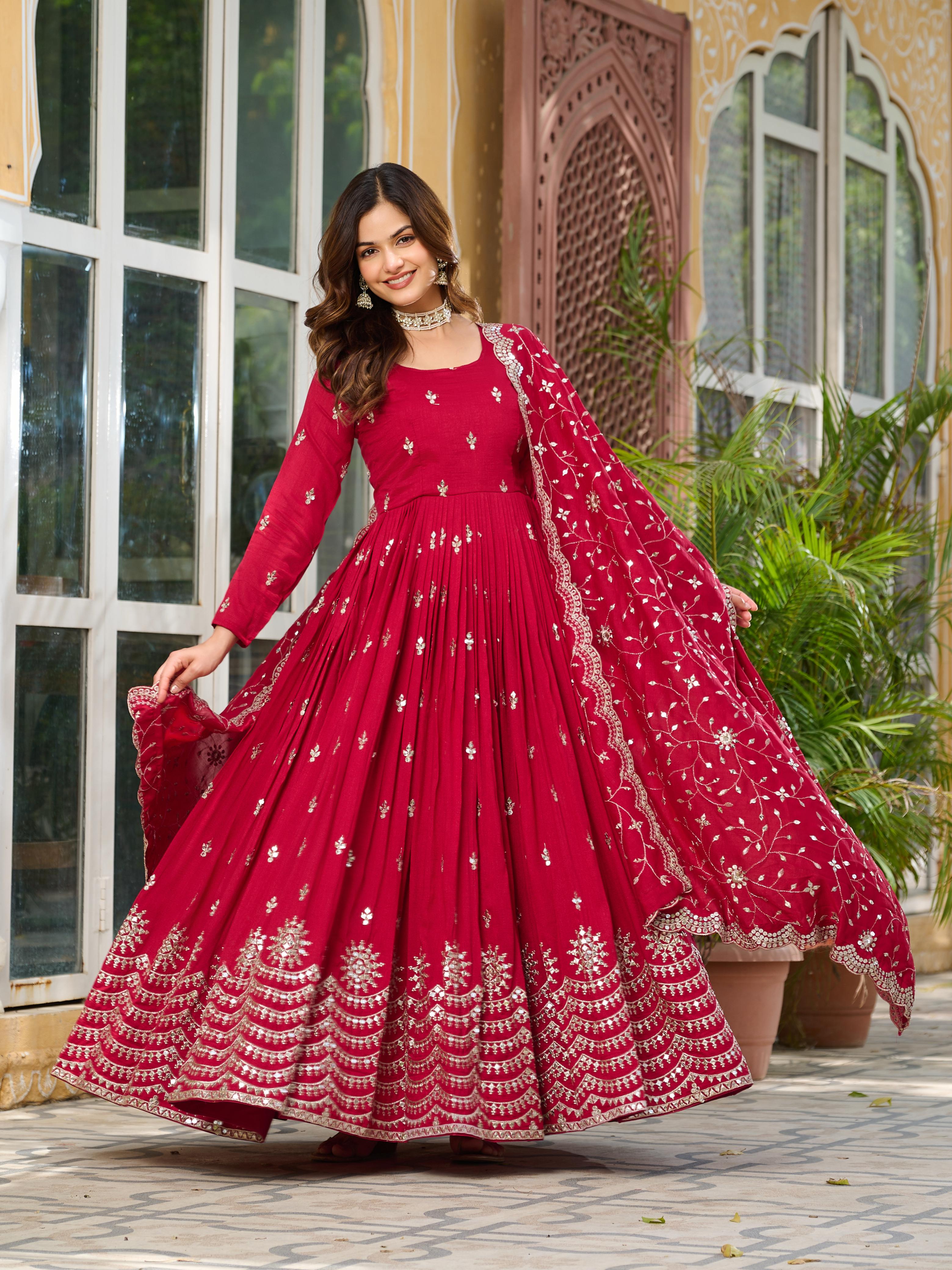 Anarkali Gown Pure Vichitra Silk