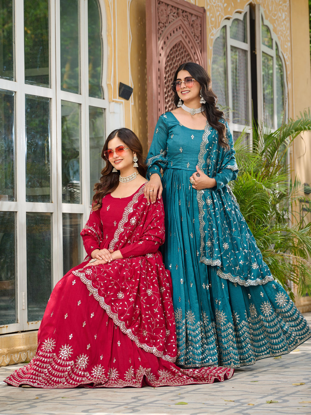 Anarkali Gown Pure Vichitra Silk