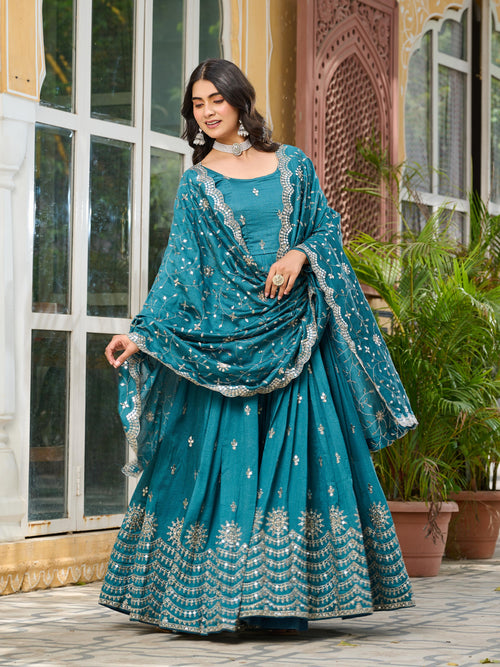 Anarkali Gown Pure Vichitra Silk