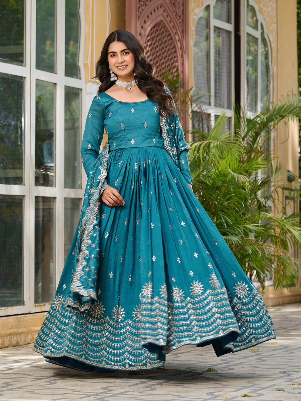Anarkali Gown Pure Vichitra Silk