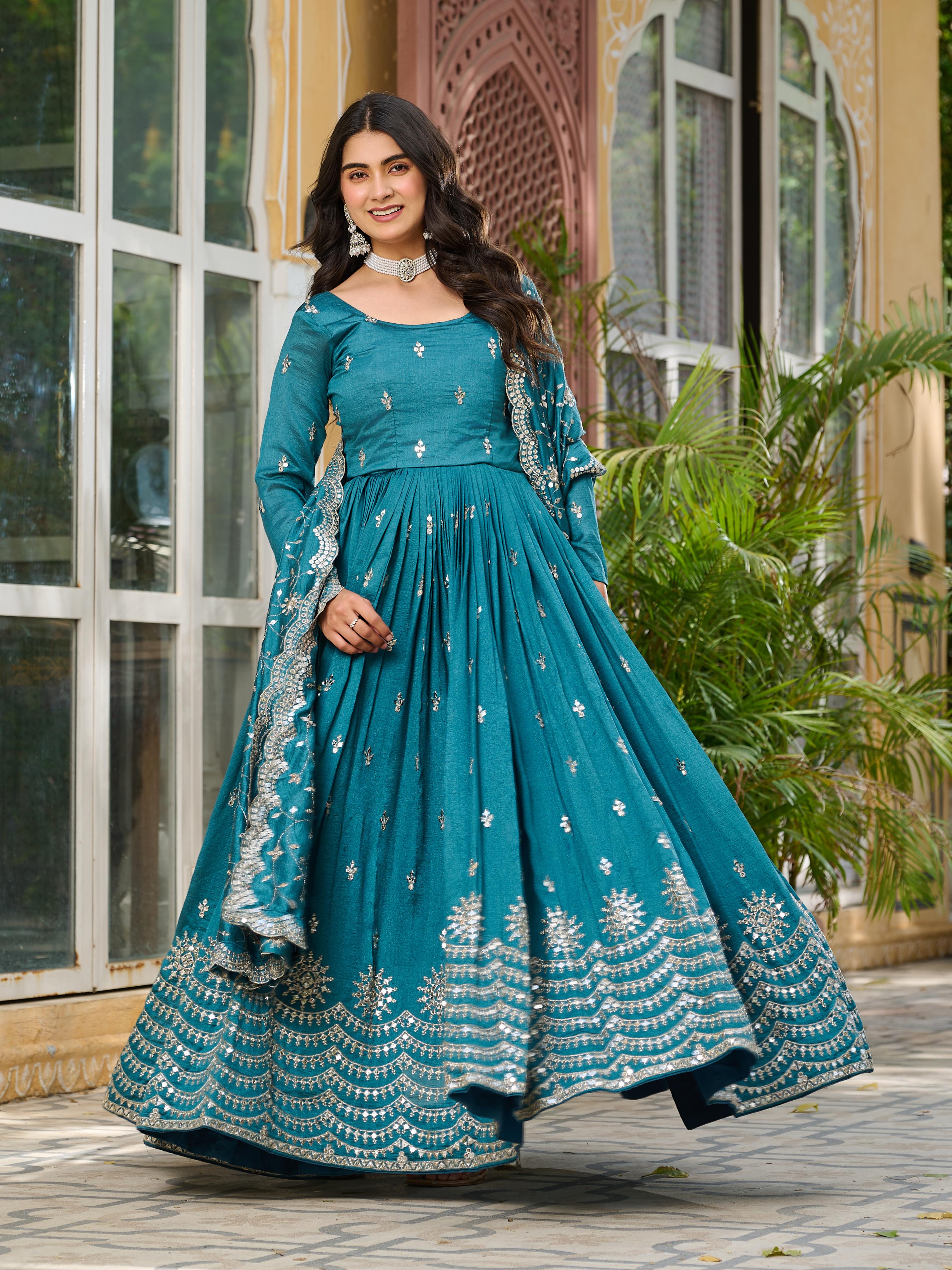 Anarkali Gown Pure Vichitra Silk