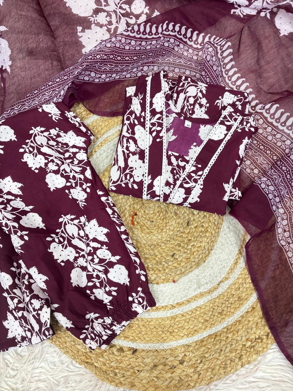 Women Viscose Rayon Kurta Pant Dupatta Set@F