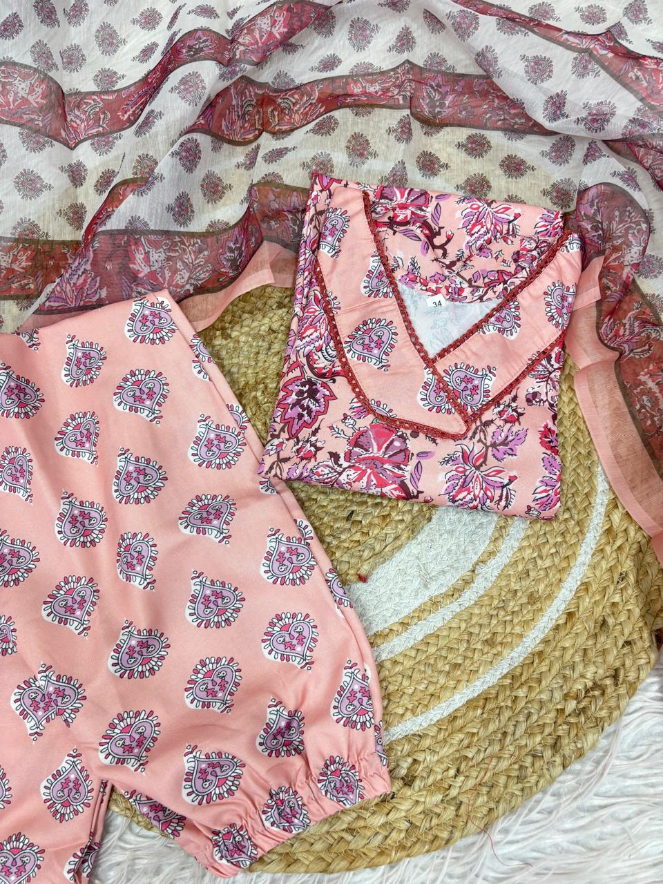 Women Viscose Rayon Kurta Pant Dupatta Set@F