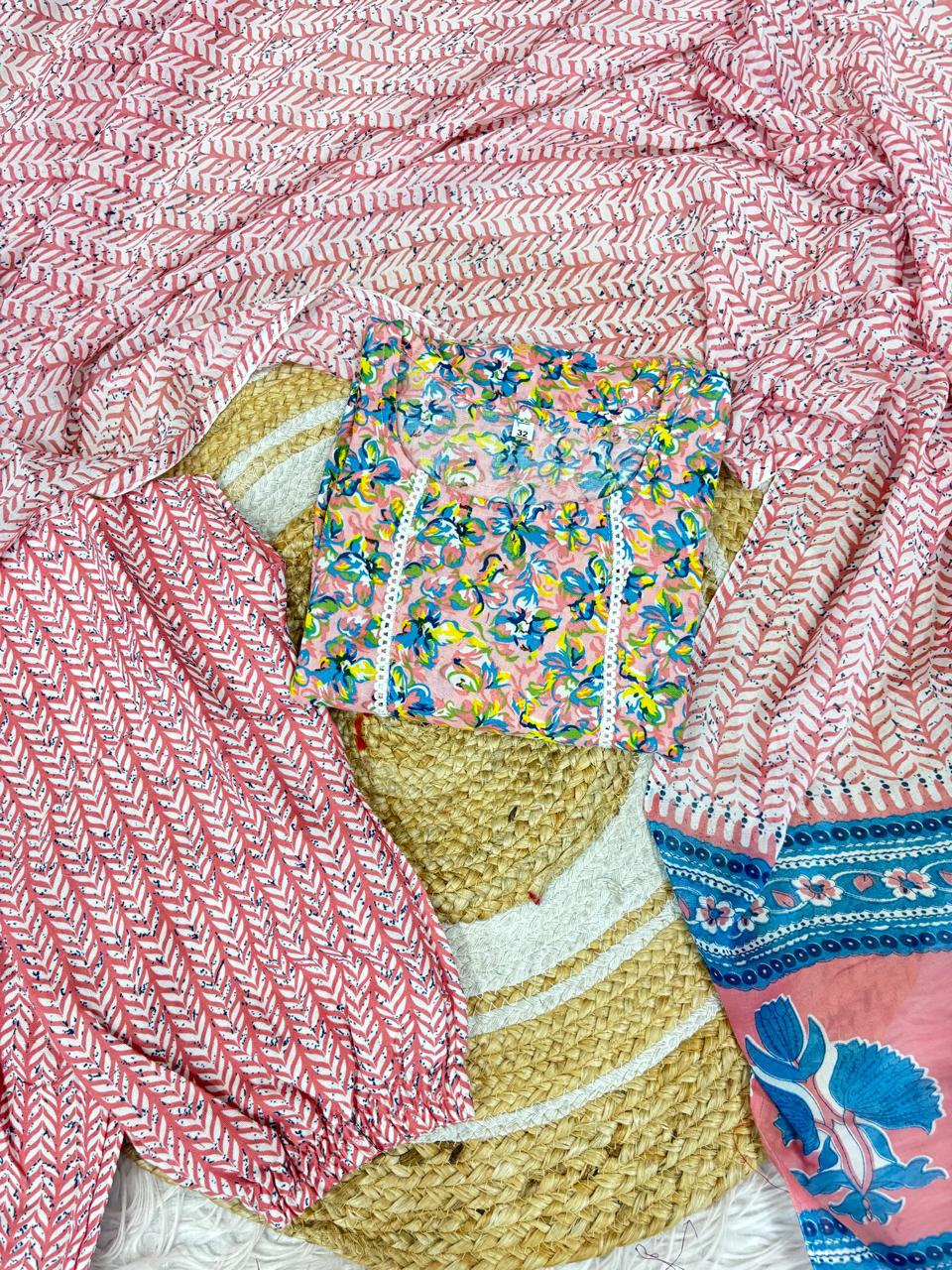 Women Viscose Rayon Kurta Pant Dupatta Set@F