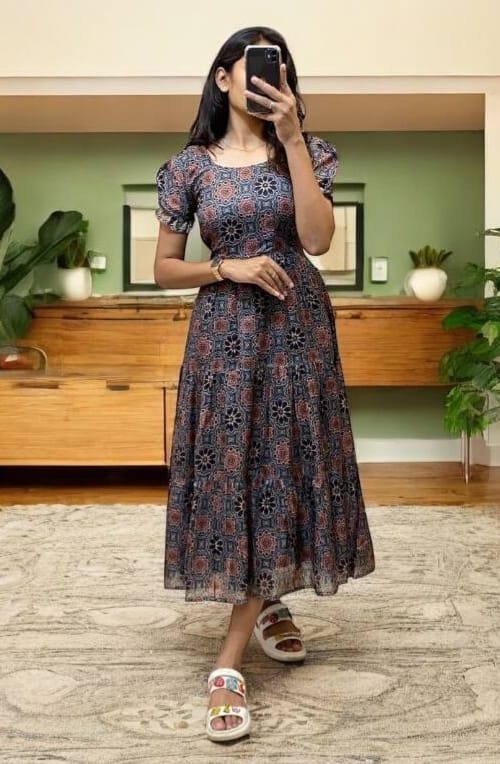 Women's Digital Print Cotton Silk Tiered Frock