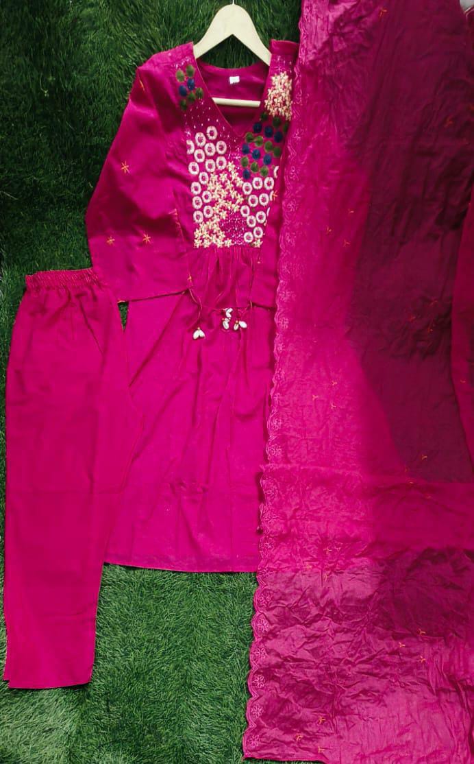 Richa Pink Embroidered Cotton Anarkali Salwar Kameez Set@f