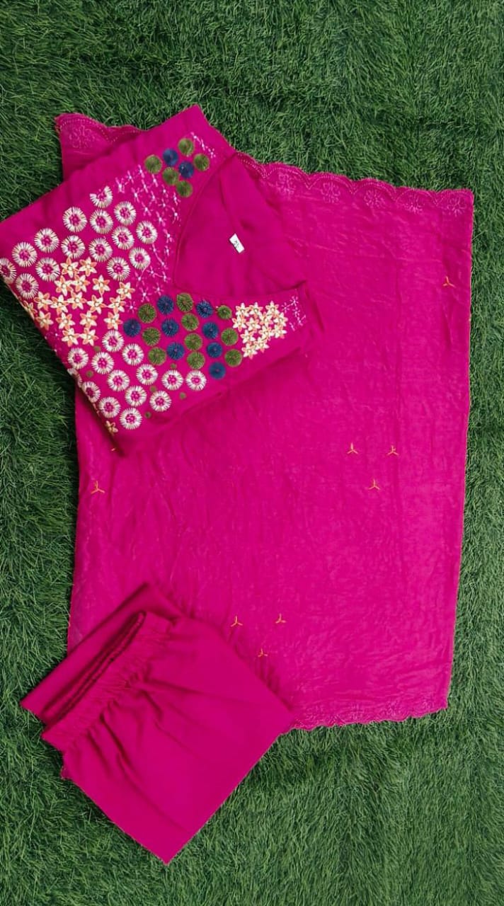 Richa Pink Embroidered Cotton Anarkali Salwar Kameez Set@f