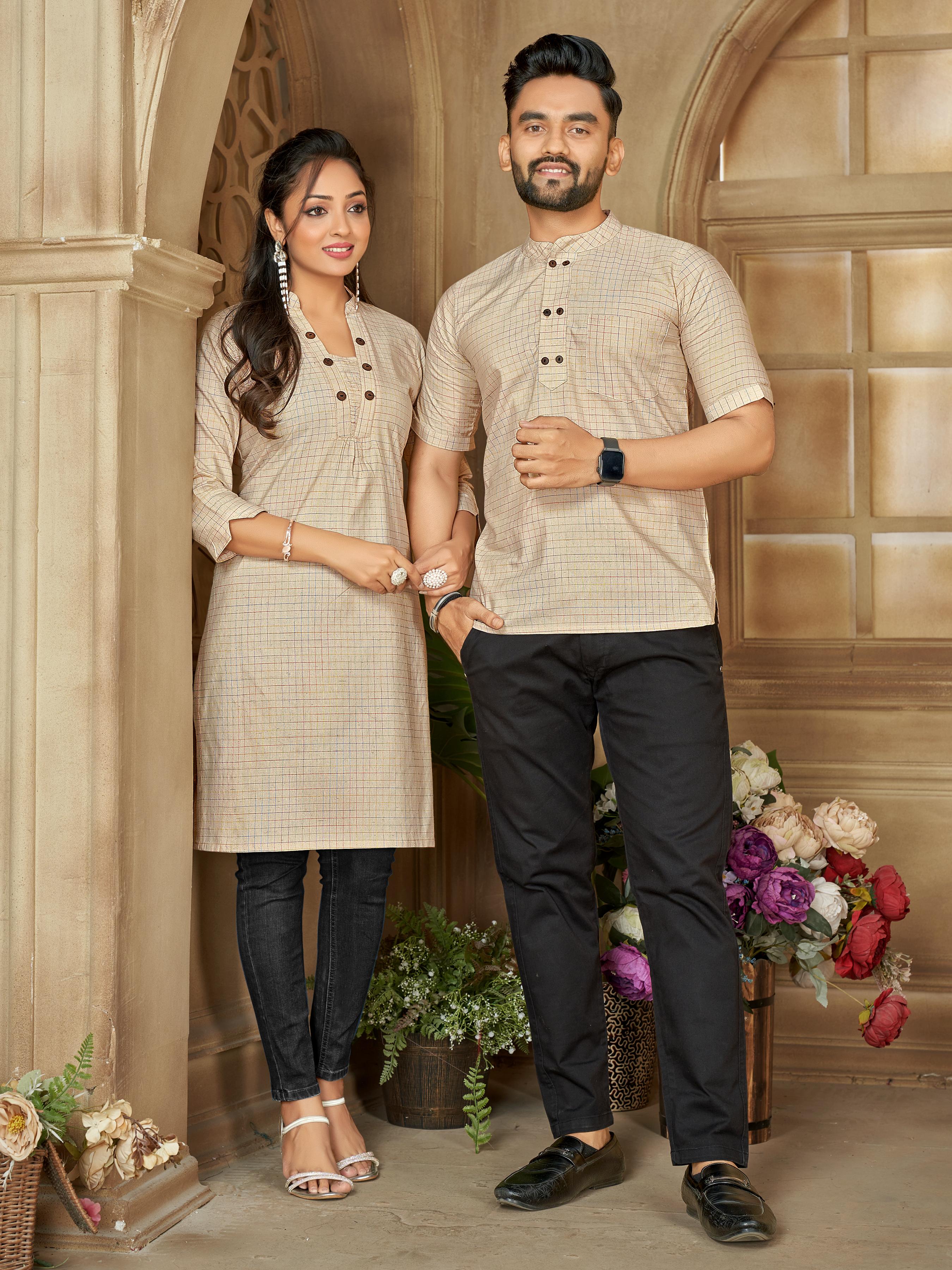 Couple Men’s Short Kurta & Women’s Long Tunic Combo | Comfortable Outfit