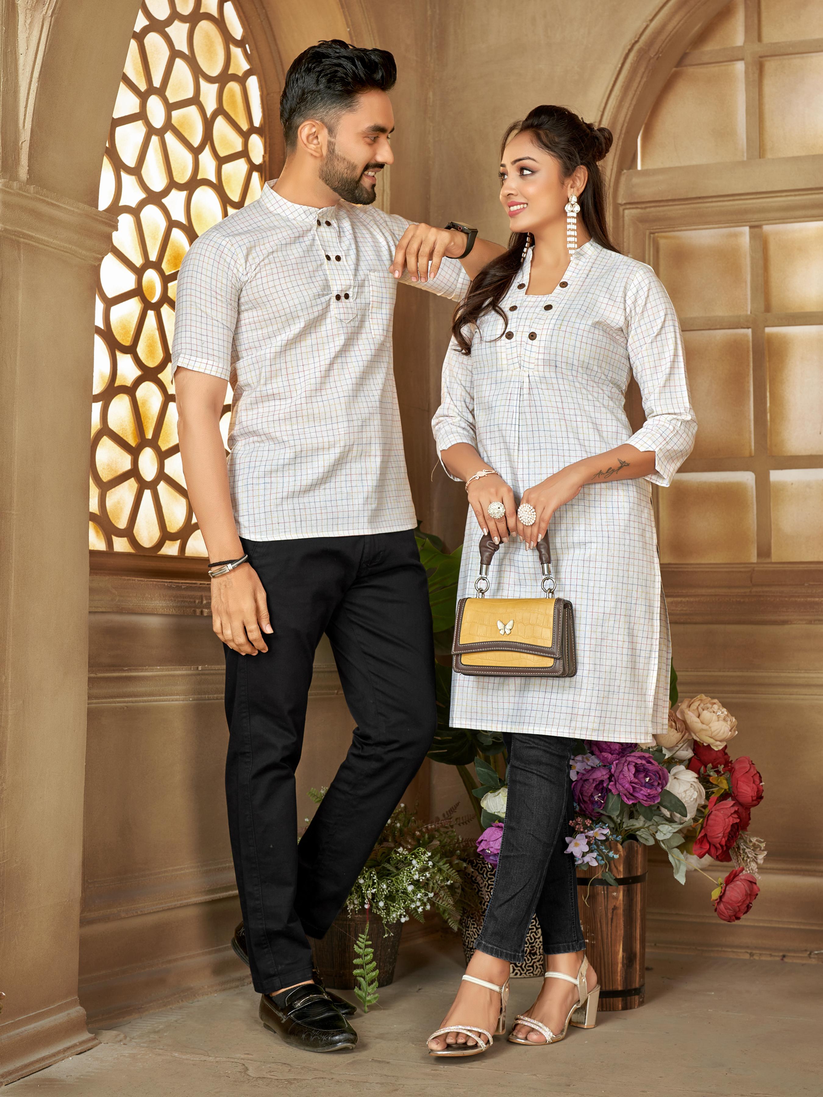 Couple Men’s Short Kurta & Women’s Long Tunic Combo | Comfortable Outfit