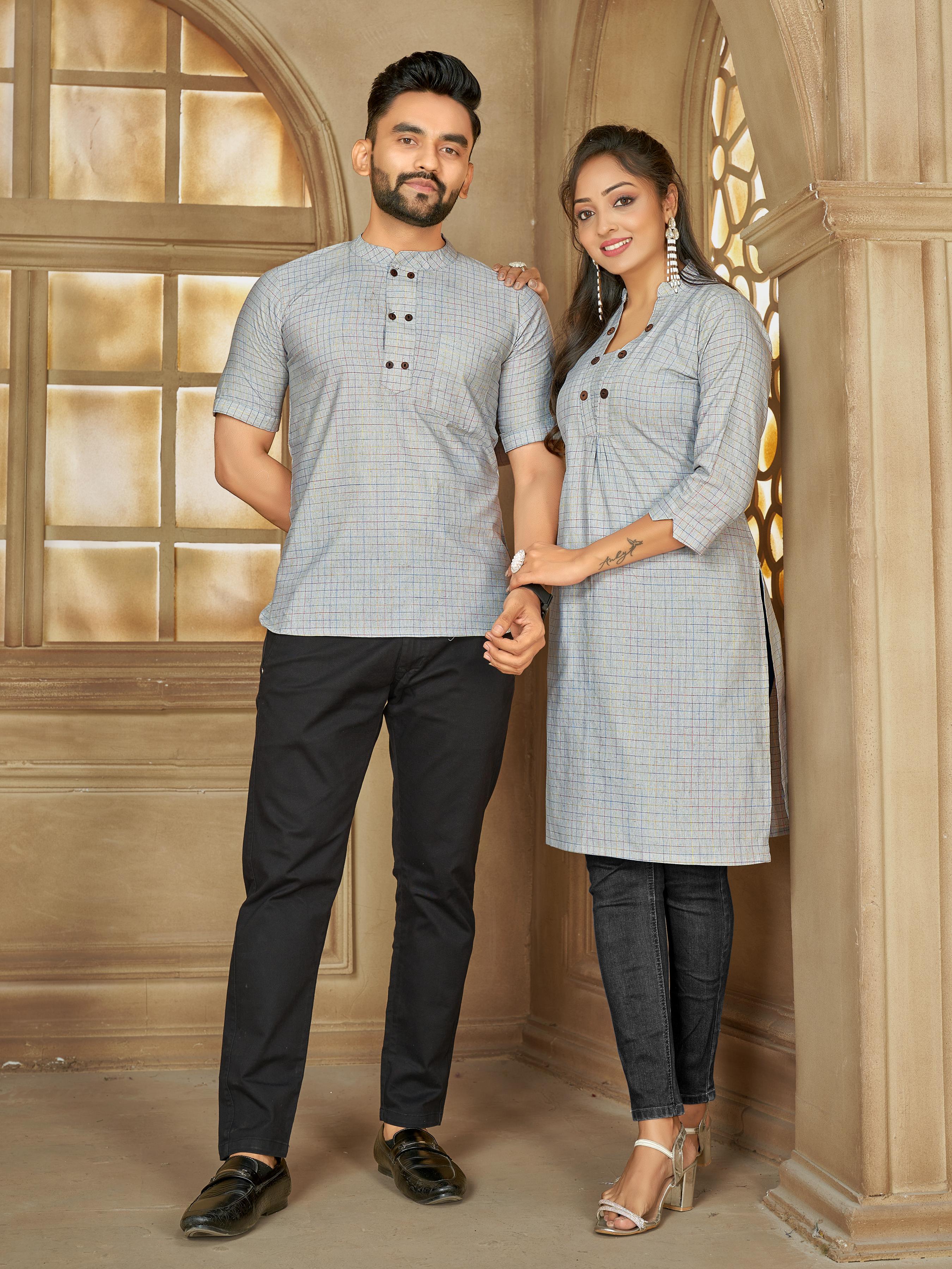 Couple Men’s Short Kurta & Women’s Long Tunic Combo | Comfortable Outfit
