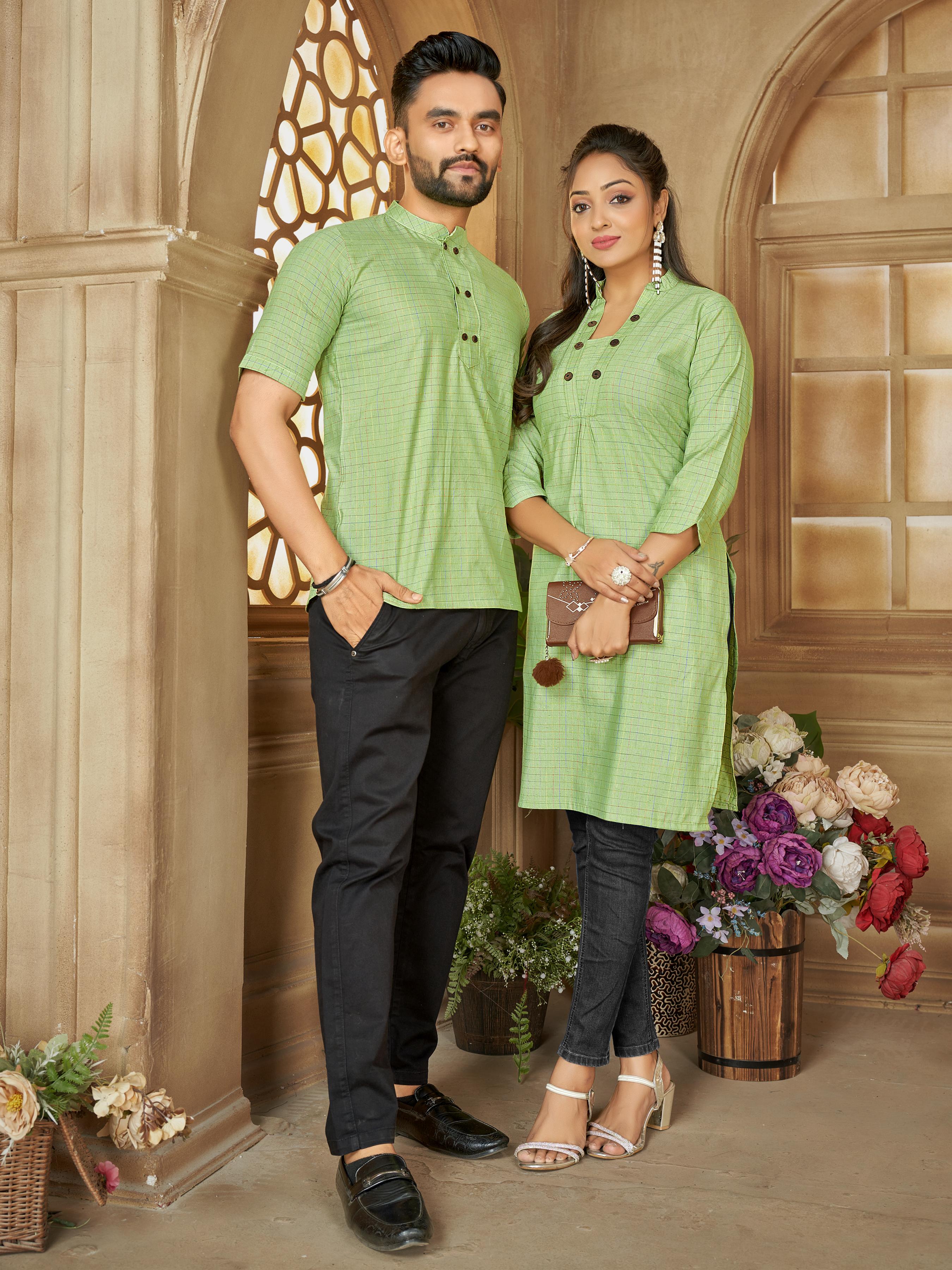 Couple Men’s Short Kurta & Women’s Long Tunic Combo | Comfortable Outfit