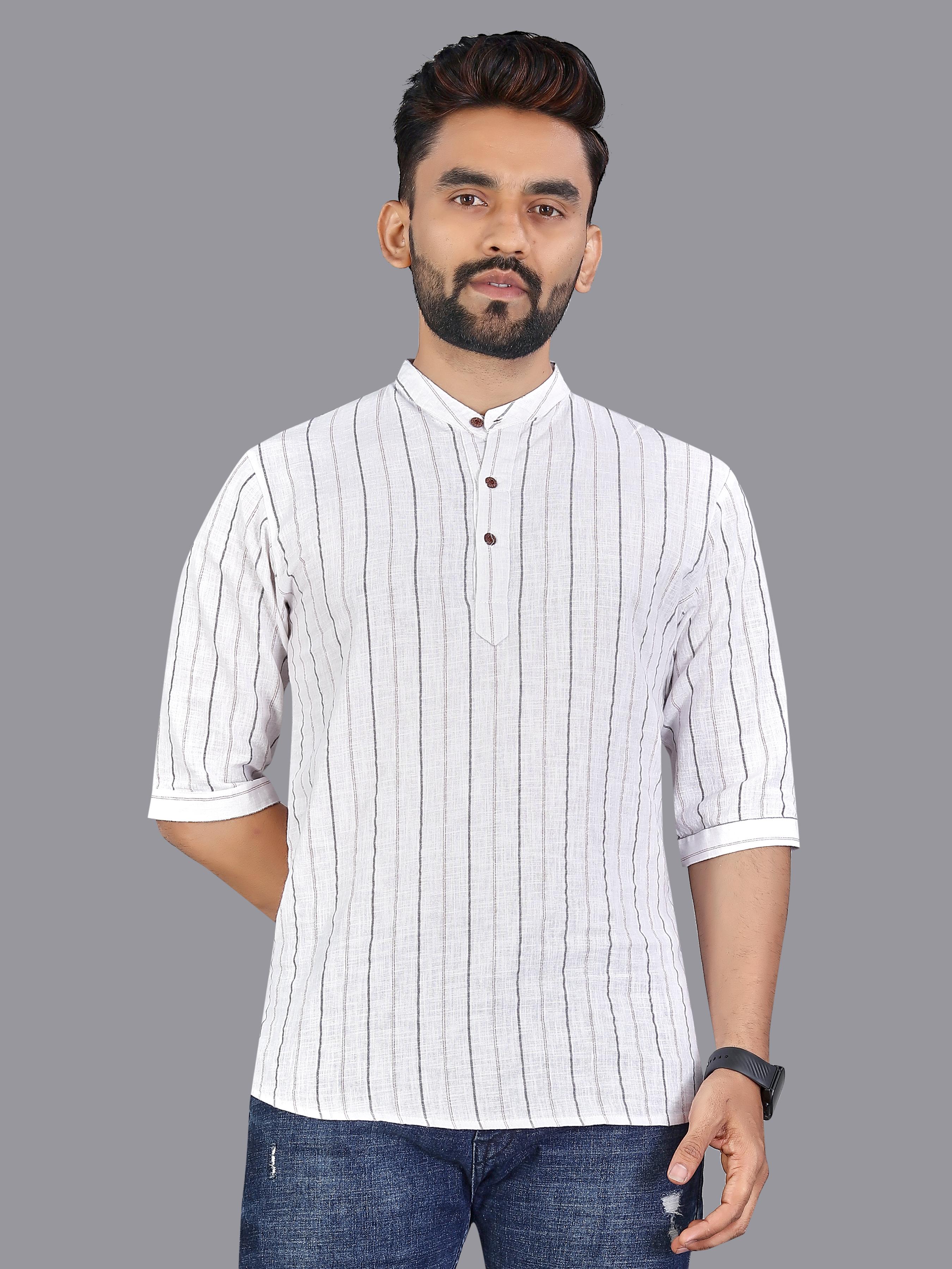 Short Kurta Striped Handwoven Men Casual Festive