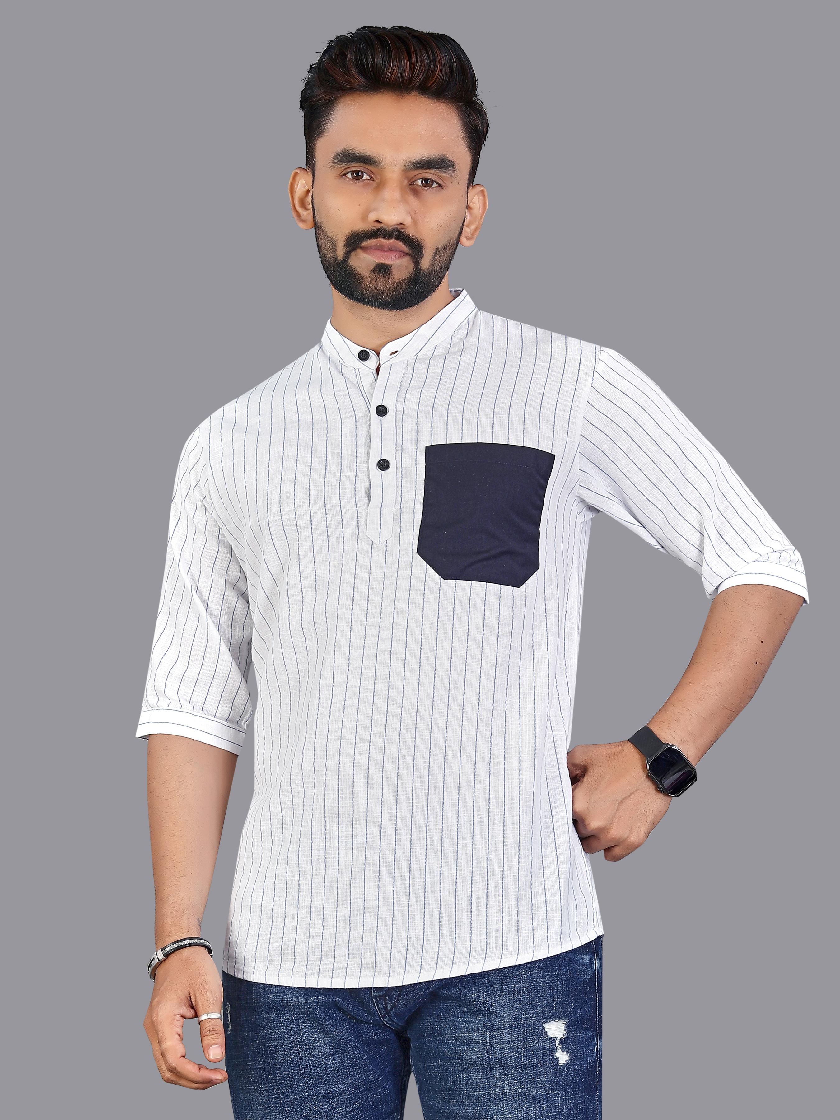 Short Kurta Striped Handwoven Men Casual Festive