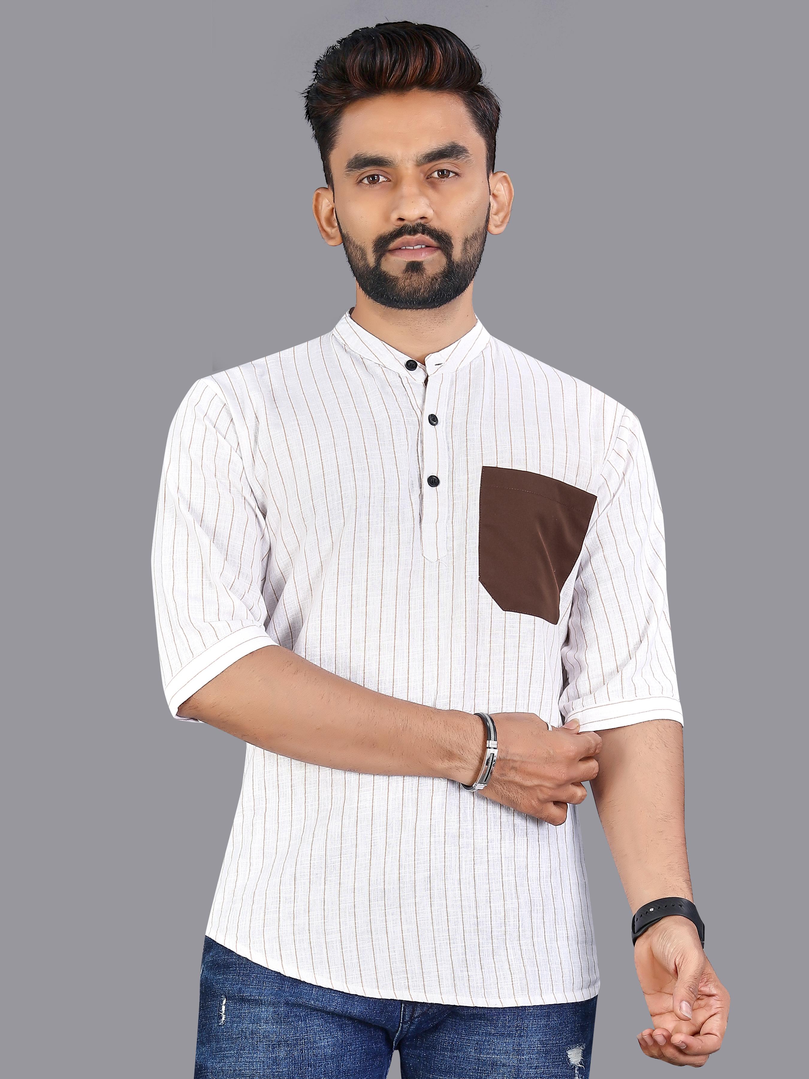 Short Kurta Striped Handwoven Men Casual Festive