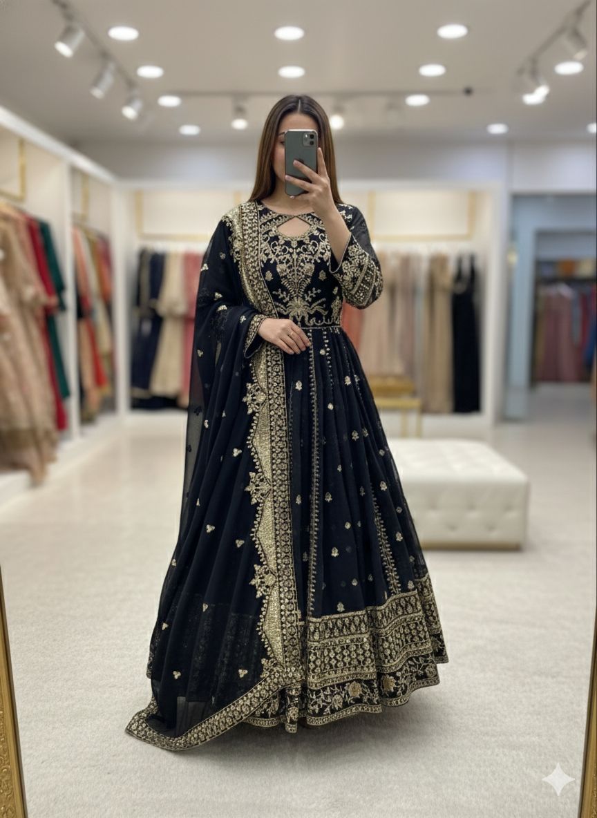 DESIGNER PARTY WEAR GOWN WITH BOTTOM AND DUPATTA SET