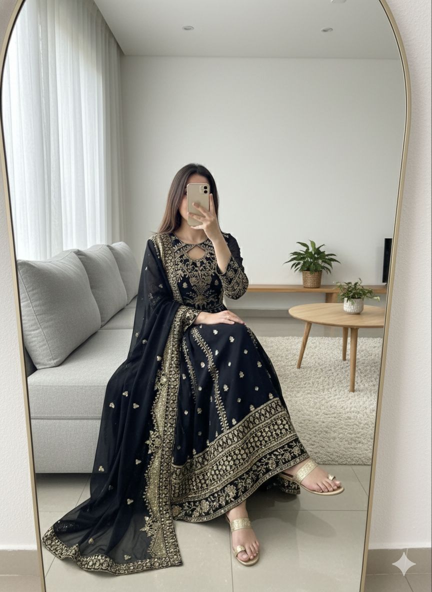 DESIGNER PARTY WEAR GOWN WITH BOTTOM AND DUPATTA SET