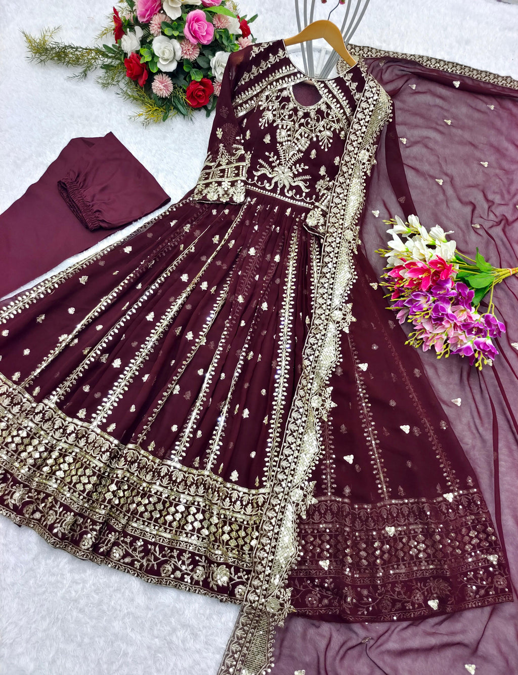 DESIGNER PARTY WEAR GOWN WITH BOTTOM AND DUPATTA SET