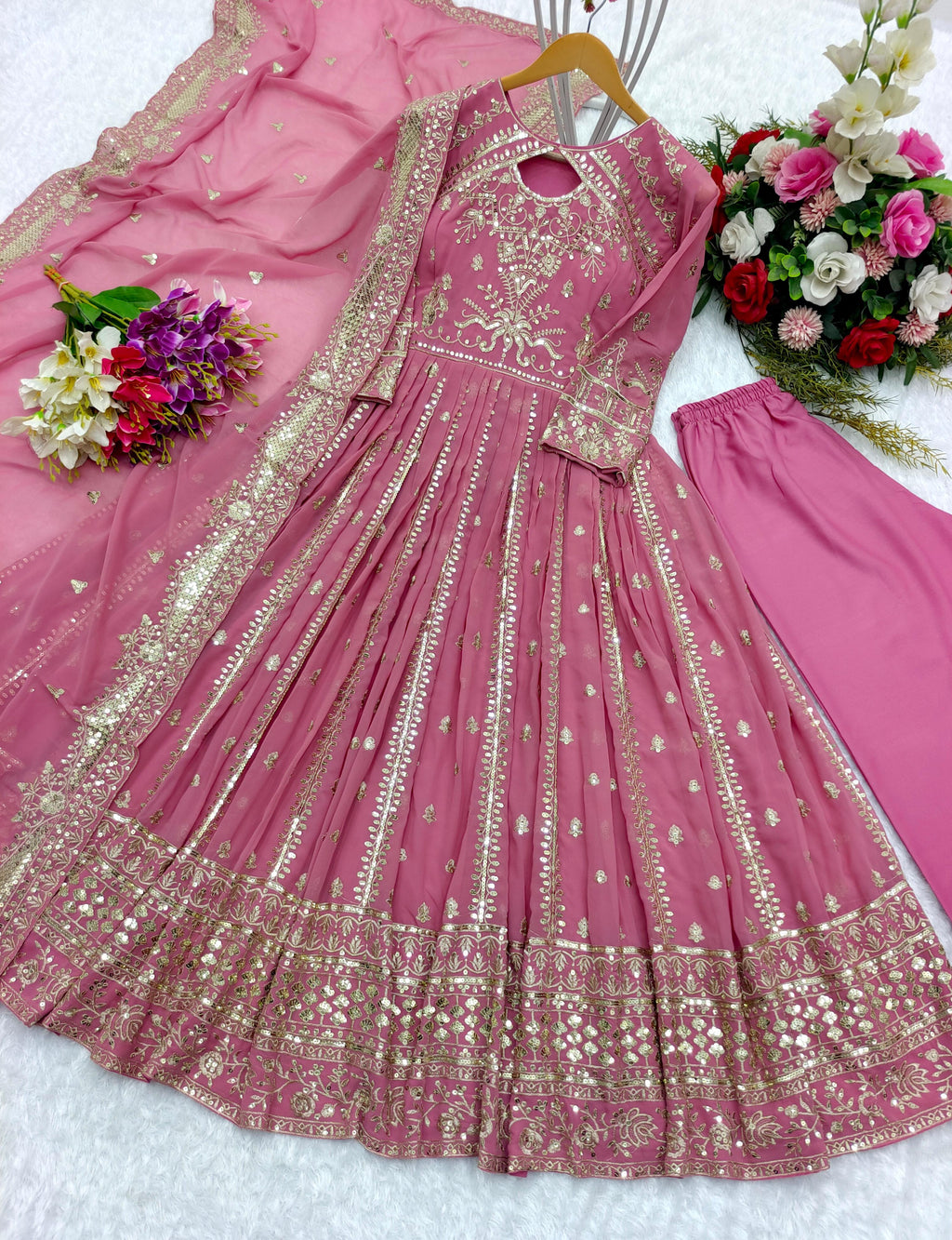 DESIGNER PARTY WEAR GOWN WITH BOTTOM AND DUPATTA SET