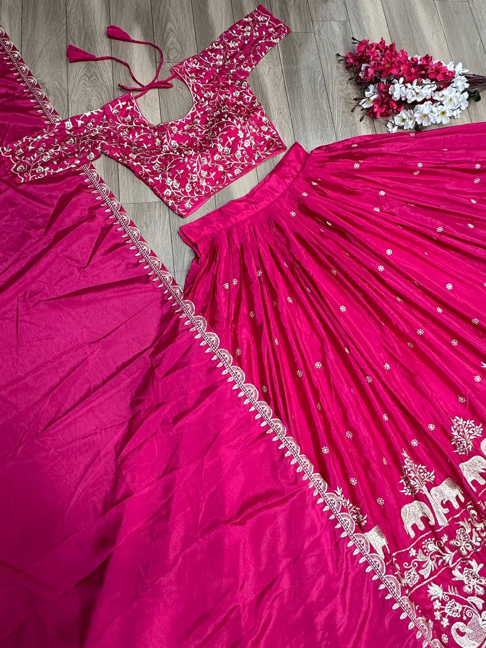 Embroidered Semi Stitched Lehenga Choli