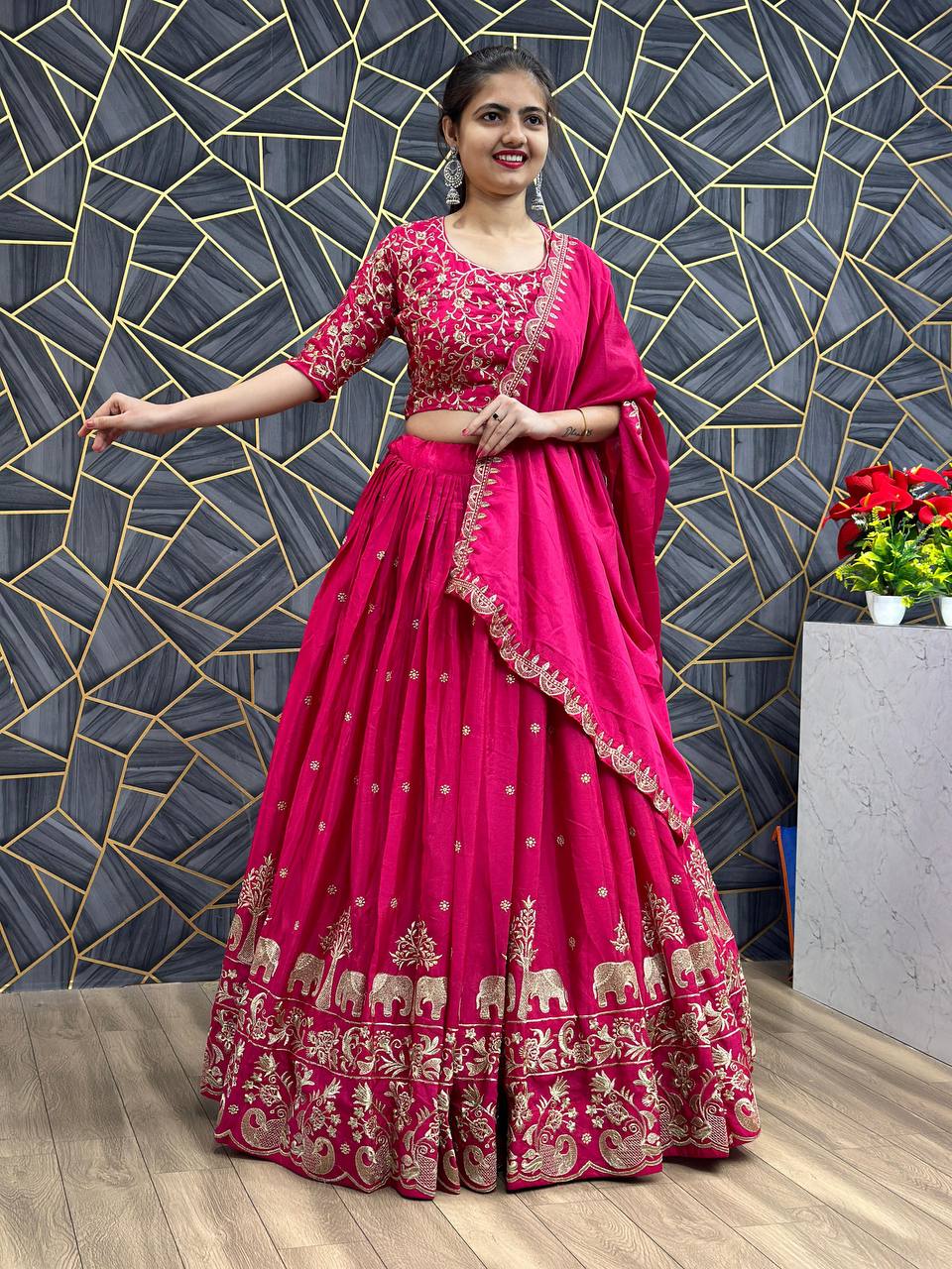 Embroidered Semi Stitched Lehenga Choli